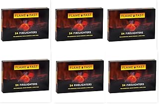 Flamefast Firelighters Starter Blocks, Quick Start, Eco Barbecue, Wood Burner, Open Fire - 6 Packs of 24 (144 firelighters)