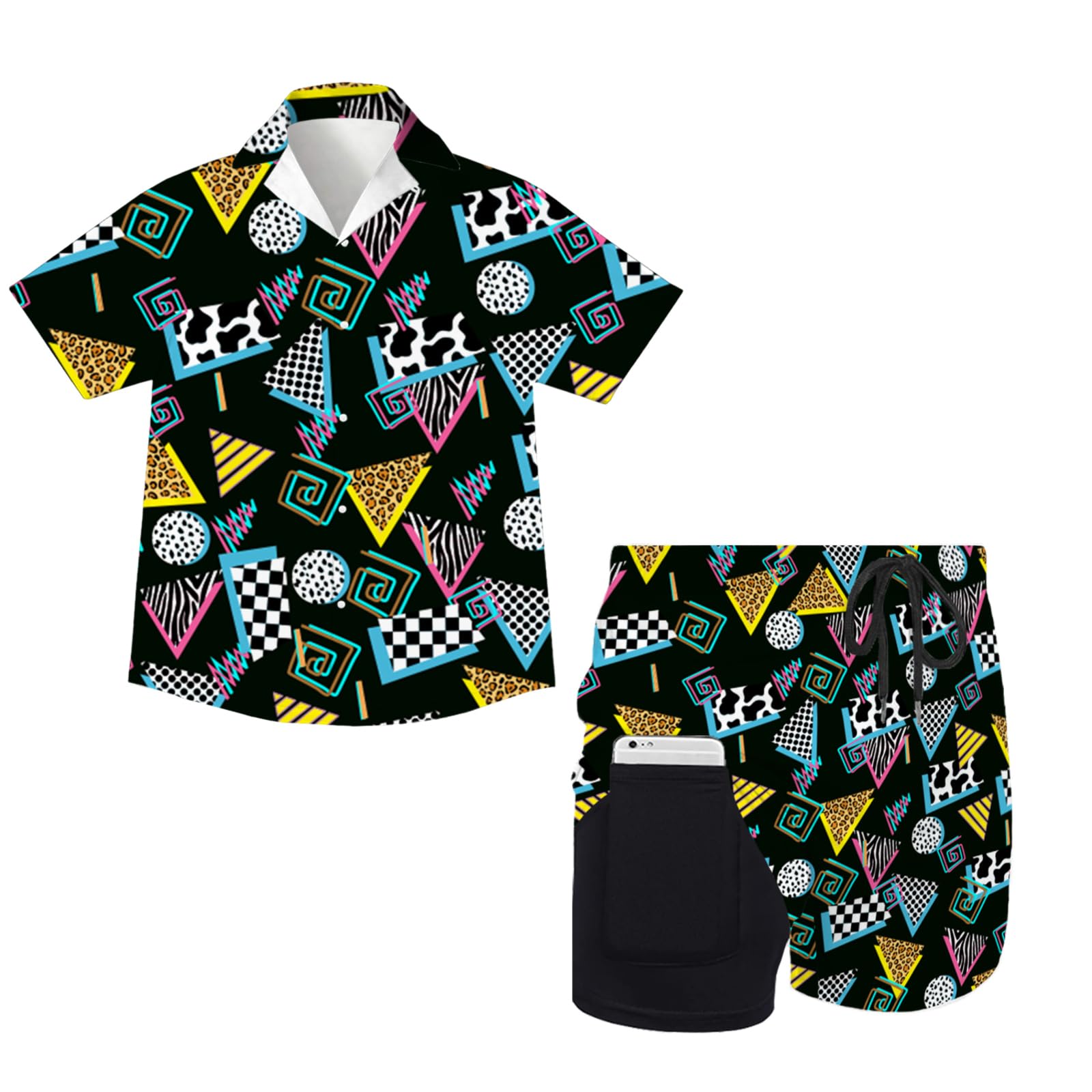 SEA - Conjunto hawaiano de 2 piezas para niños, camisas con botones y forro de compresión para playa y verano