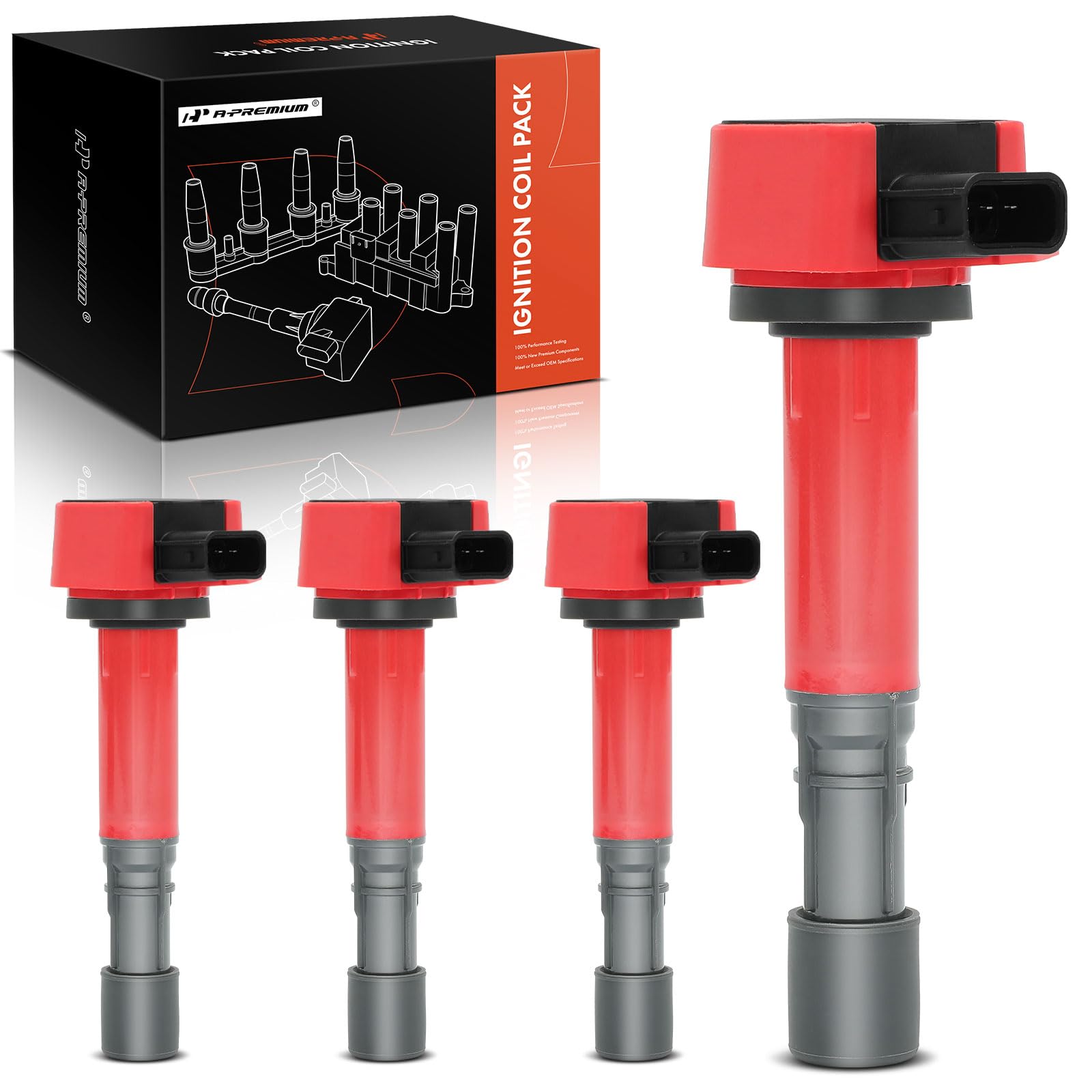 A-Premium Engine Ignition Coil Pack Compatible with Honda Civic 2001-2005 1.7L & Acura EL 2001-2005 1.7L, Replace# 12582000, 30520PDKA01, Red, Set of