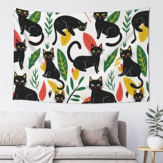 ZEYARUIBO Black Cat and Leaves Tapestry Wall Hanging Decor for Living Room 60x40 In