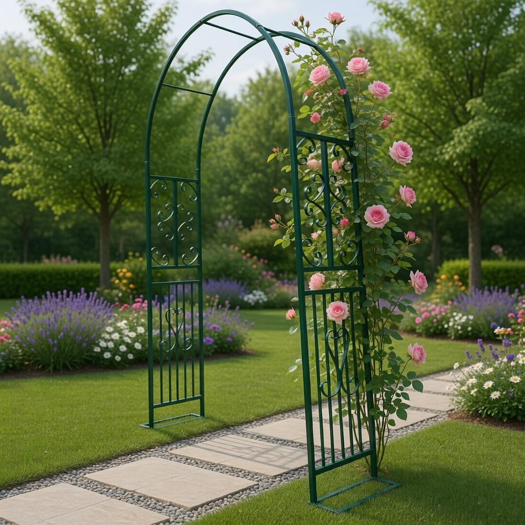 Metal Garden Arboră300x40x230cm/Dark GreenăHeavy Duty Metal Garden Arch Trellis for Climbing Plants, Decorative Archway Wedding Arch Frame for Patio, Lawn, Pathway, Backyard, Patio