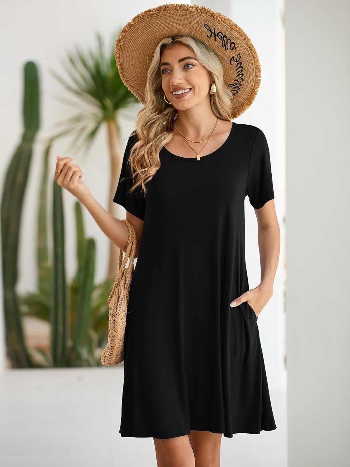 BELAROI Womens Summer Casual T Shirt Dress Loose Swing Tunic Dress Short Sleeve Sundress with Pockets - Image 3