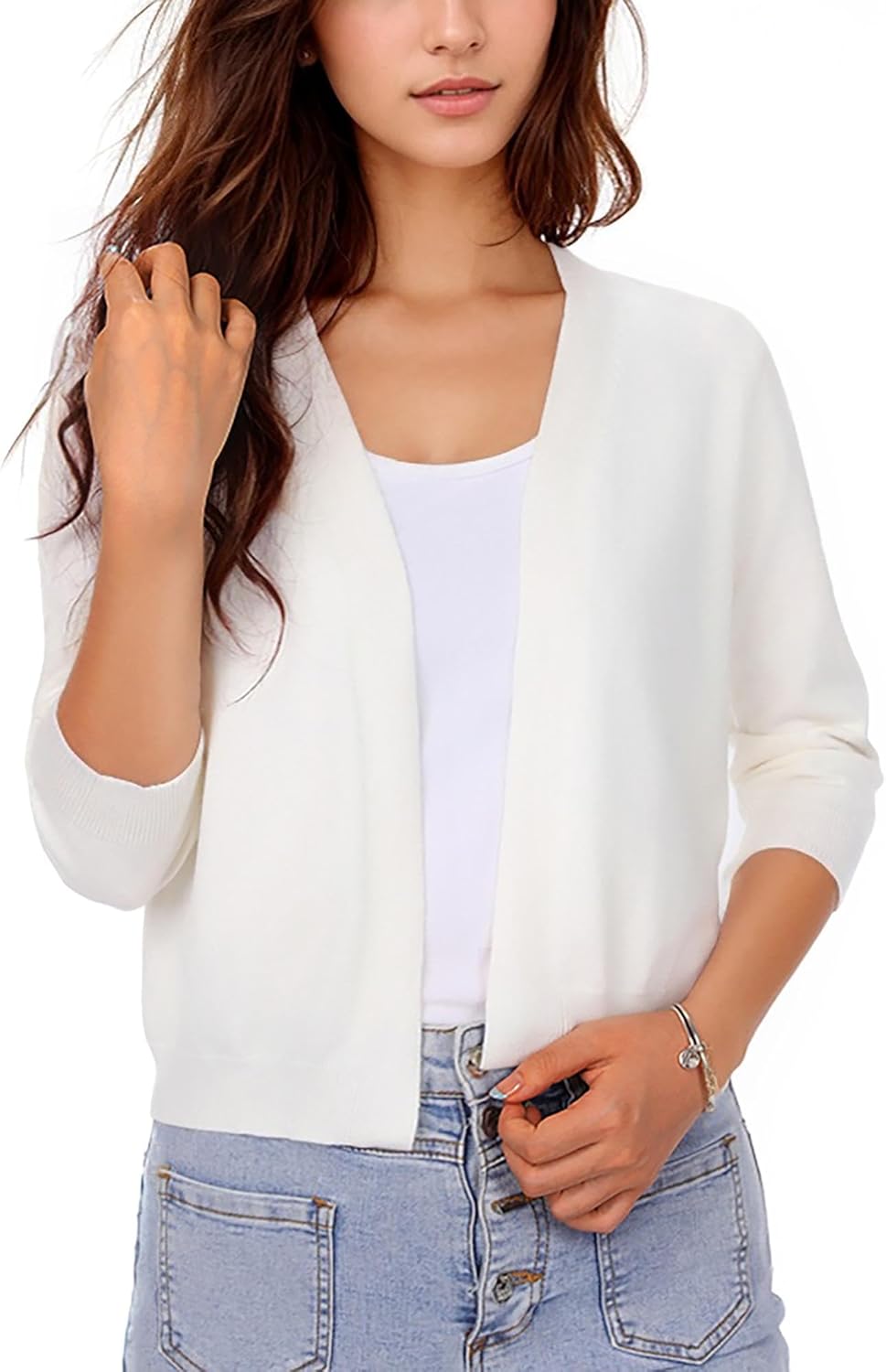 Women's 3/4 Sleeve Open Front Cropped Cardigan Sweater Elegant Shrug for Dresses & Jeans - Image 5