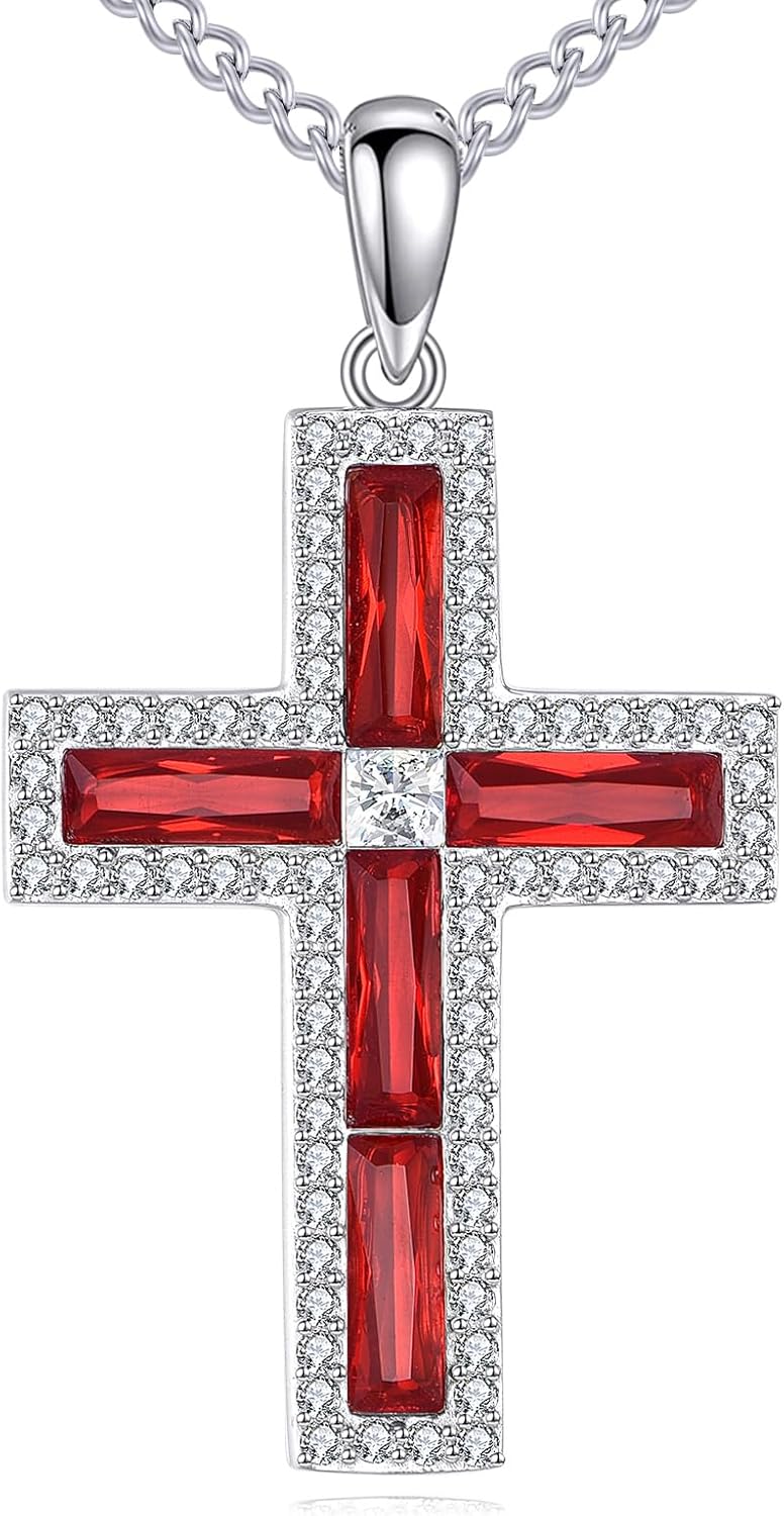 Cross Necklace Sterling Silver Cubic Zirconia Cross Pendant Religious Jewelry Gifts for Women Men