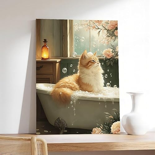 Miniatura 7 de NBLKJHLFD Fun Orange Cat Bathroom, Retro Floral Fun Orange Cat Canvas Poster Bedroom Decor Landscape Office Room Decor Gift 12x18inch(30x45cm)