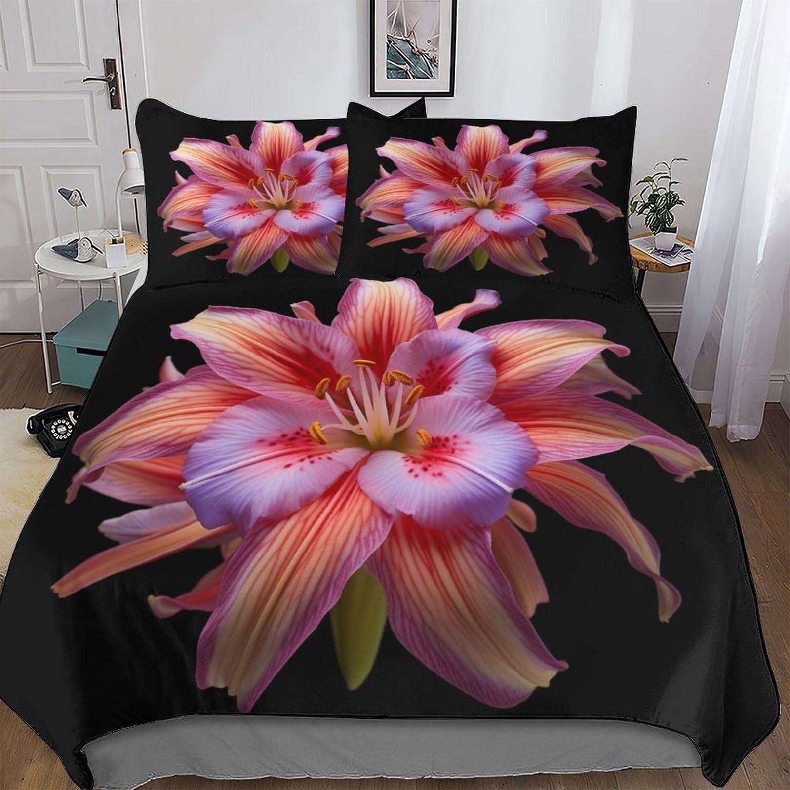 Parure de lit fleurs 220x240 cm en polycoton doux avec housse de couette fleurie pour chambre adulte