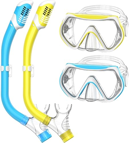 Miniatura 8 de Equipo de esnórquel para niños, conjunto de esnórquel para niños de 6 a 14 años, esnórquel seco superior, conjunto de máscara, gafas de natación