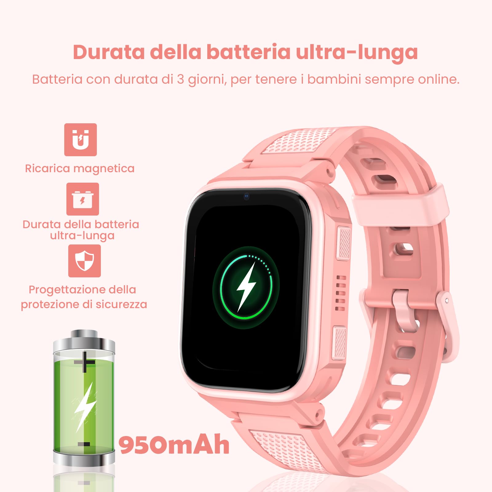 K10 4G Smartwatch bambini con GPS e funzione telefono, schermo da 1,8 pollici, batteria da 950 mAh, Impermeabile IP68, modalità classe, chiamata di emergenza SOS - orologio smartwatch bambini