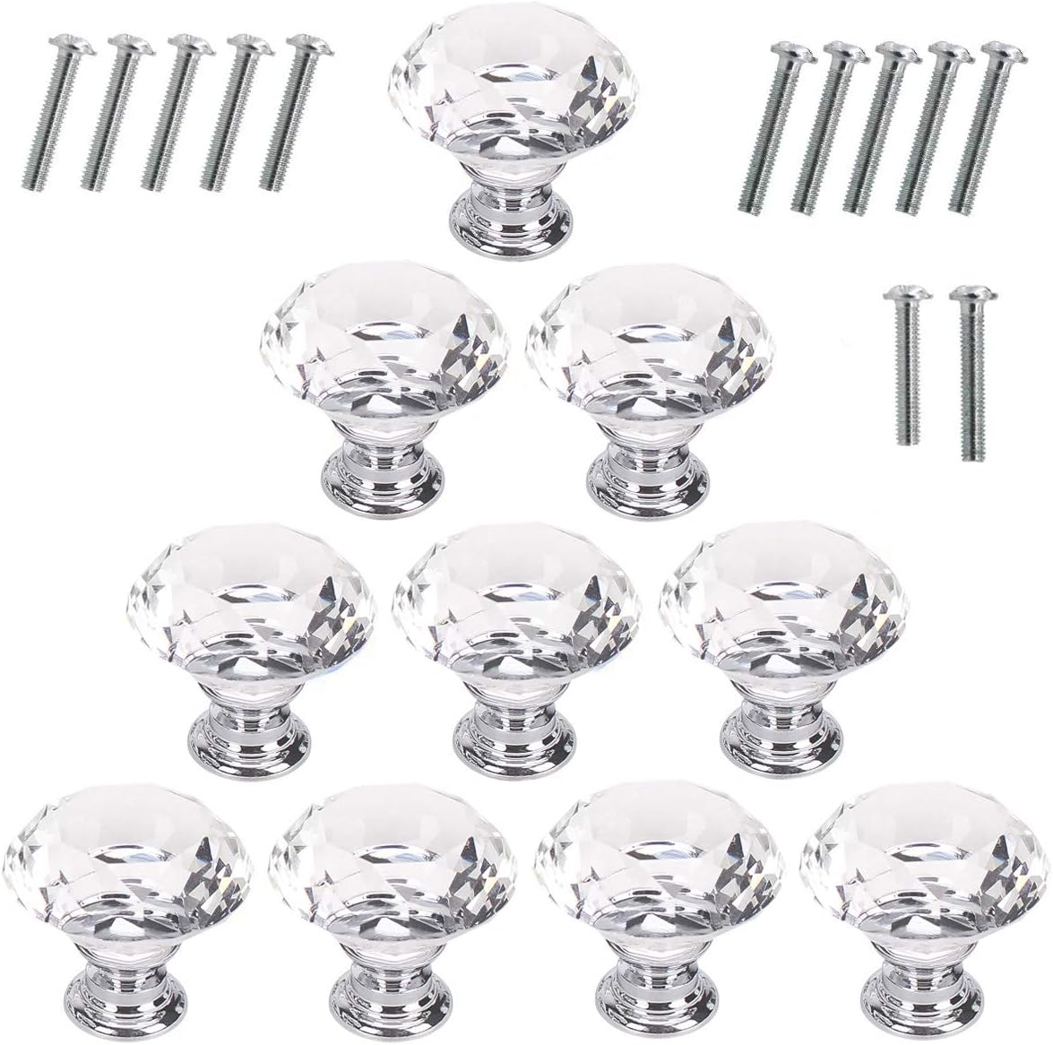 Akstore 10 Pcs Crystal Glass Cabinet Knobs 30mm Diamond Shape Drawer Kitchen Cabinets Dresser Cupboard Wardrobe Pulls Handles (Clear)