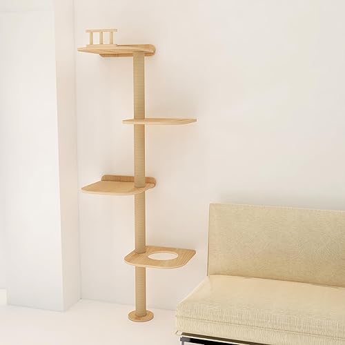 Miniatura 4 de Wall-Mounted Tall Cat Tree Cat Scratching Post, Space Saving Floor to Ceiling Cat Tower, Natural Wood Wall Shelves, Corner cat Jumping Platform cat