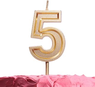 GET FRESH Number 5 Birthday Candle – Gold Number Five Candle on Stick – Elegant Gold Number Candles for Birthday Anniversary Wedding – Perfect Baby’s 5th Birthday Candle Cake Topper – Gold 5 Candle