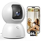 Indoor Camera, 3K Security Camera with 64GB Card, Dog/Cat/Pet Camera, 5G 2.4G Wi-Fi, Human/Pet/Facial AI Detection, 360 Pan Tilt Auto Tracking, 5MP Night Vision, Privacy Mode, Two-Way Audio