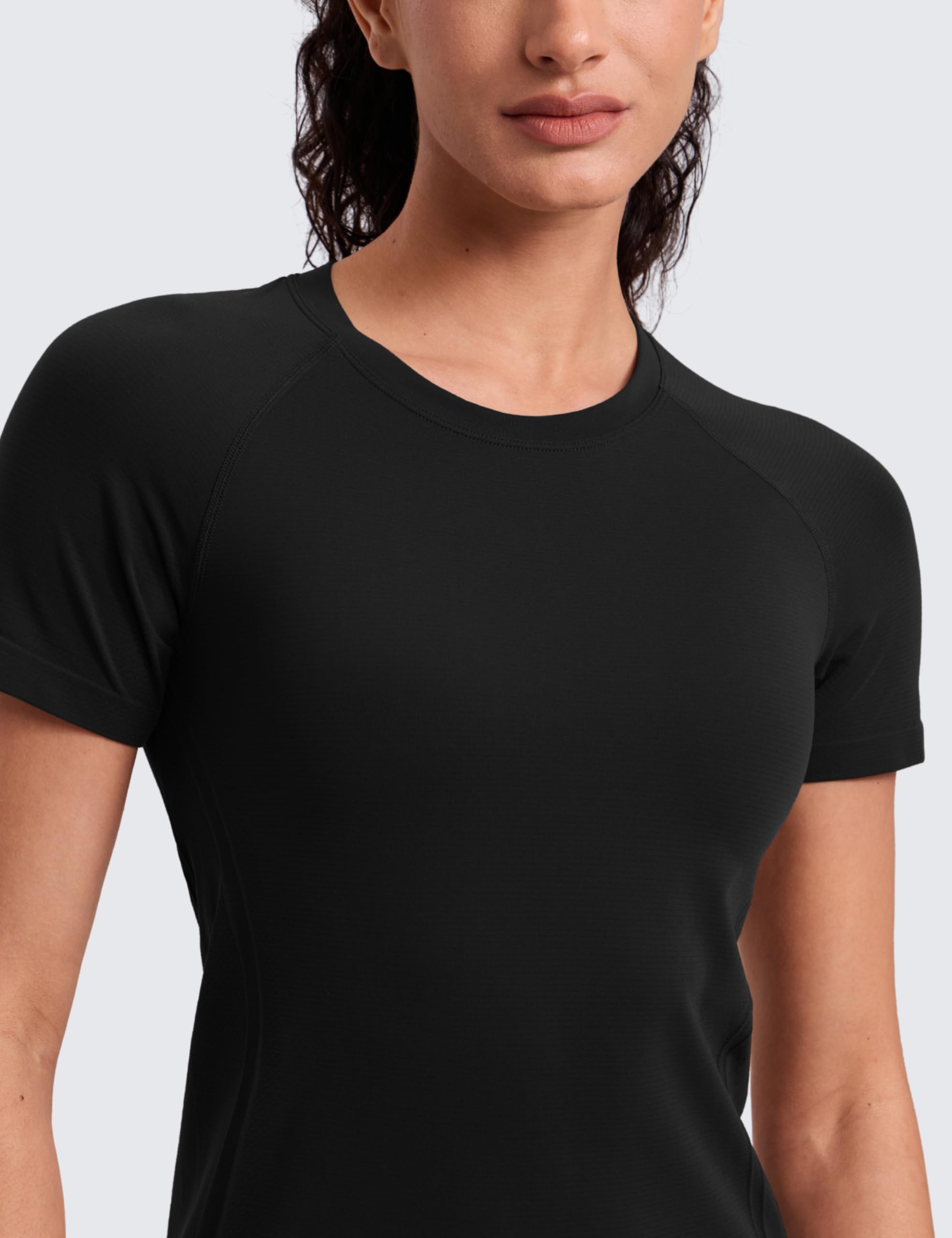 CRZ YOGA Damen Nahtlos Sport T-Shirt Atmungsaktiv Shirts Sportshirt Laufshirt Gym Workout Kurzarm Schmale Shirt
