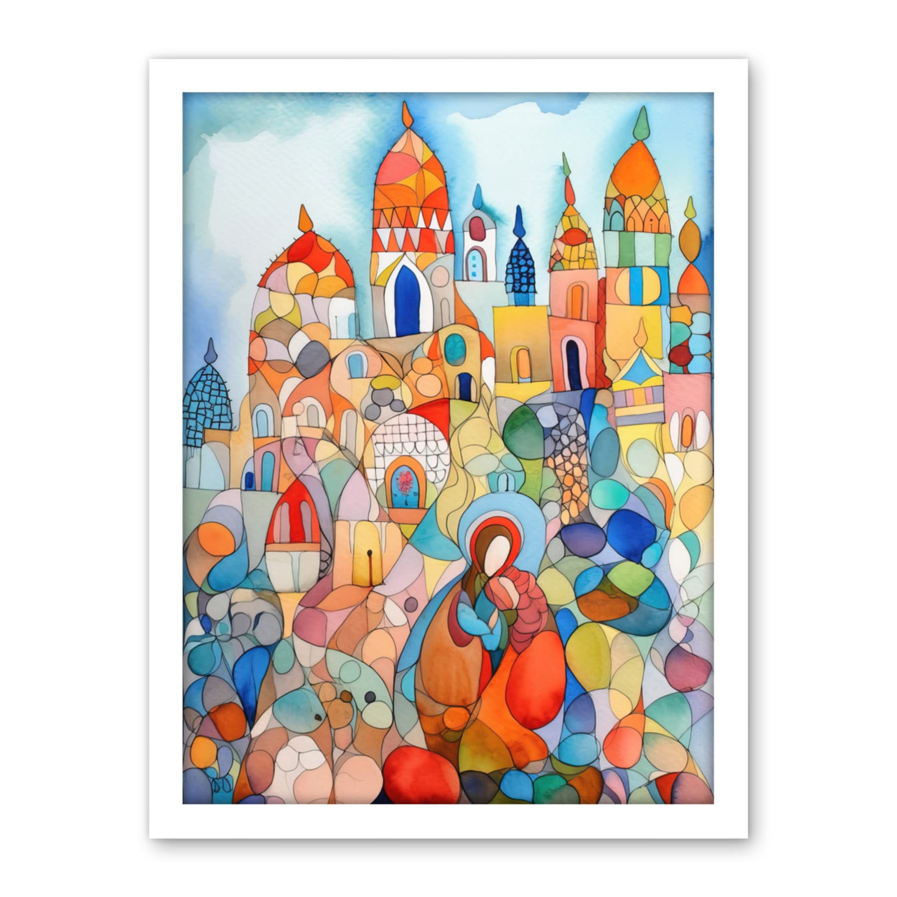 Artery8 Abstract Moroccan Cityscape Folk Art Artwork Framed Wall Art Print 18X24 Inch