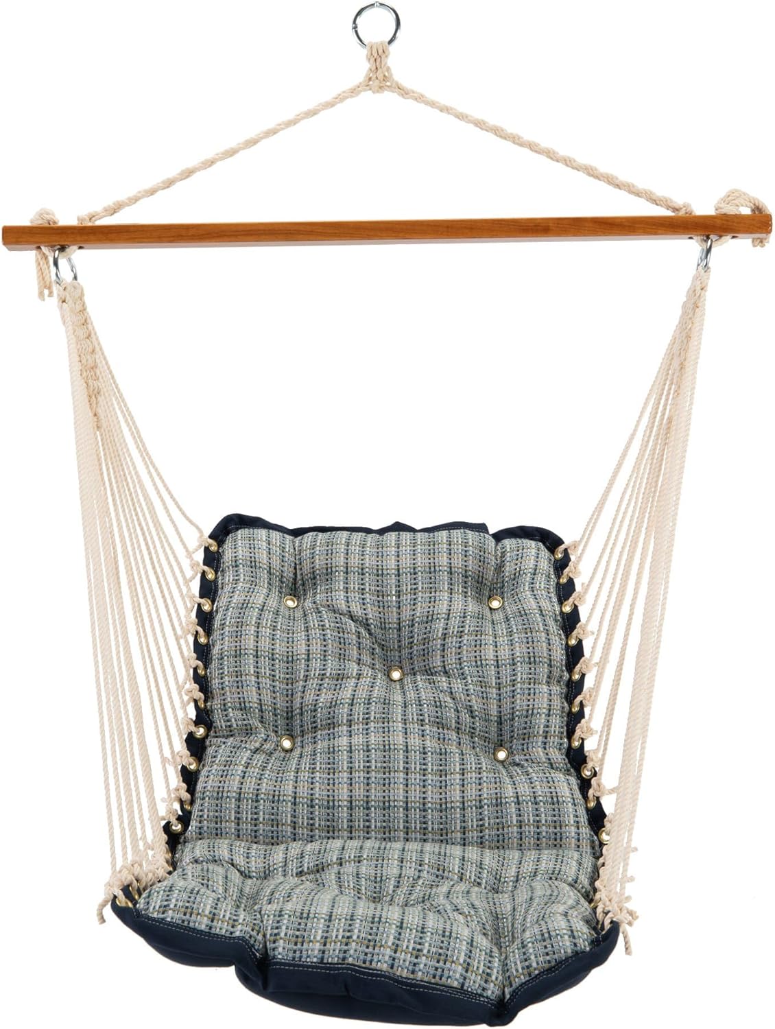 Original Pawleys Island Sunbrella Tufted Single Swing in Canvas Granite with Oak Spreader Bar, Handcrafted in The USA, 300 LB Weight Capacity, 24 in. L x 24 in W x 24 in. D
