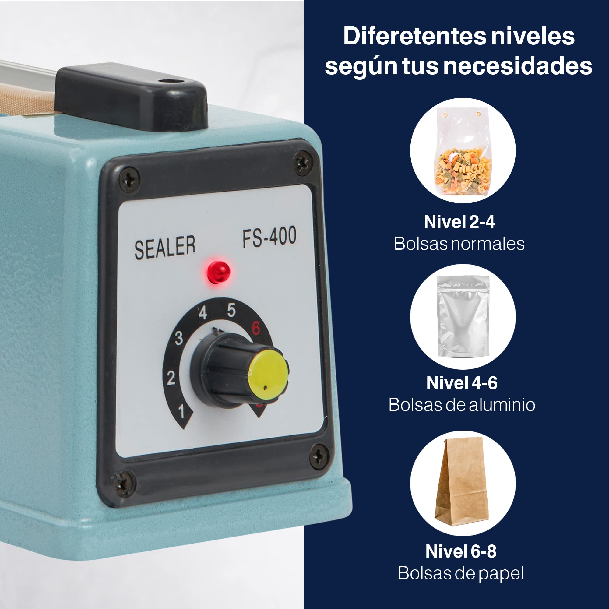 Precifilm Sellador de Bolsas de Plástico - Máquina Selladora Térmica Profesional con Cortador para Sellado de Bolsas de Plástico y Envasado de Alimentos - Selladora de Bolsas Portátil (40 cm)