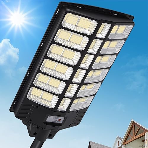 Luminix Luz de calle solar impermeable para exteriores, 1800 W, luz de estacionamiento comercial de 16000 lm del atardecer al amanecer, reflector
