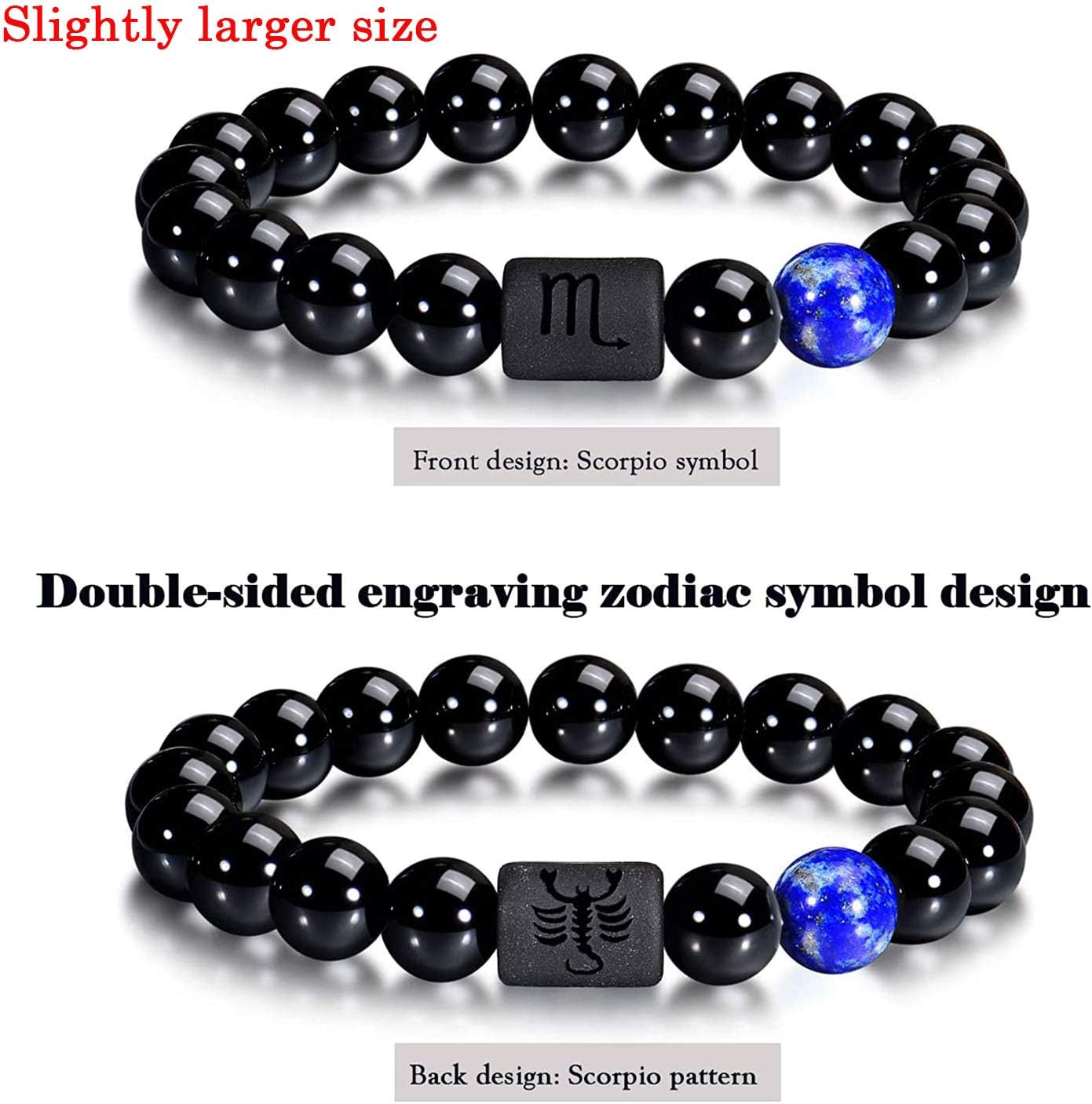 VLINRAS Zodiac Bracelet for Men Women, 8mm 10mm Natural Black Onyx Stone Star Sign Constellation Horoscope Bracelet Gifts - Image 2