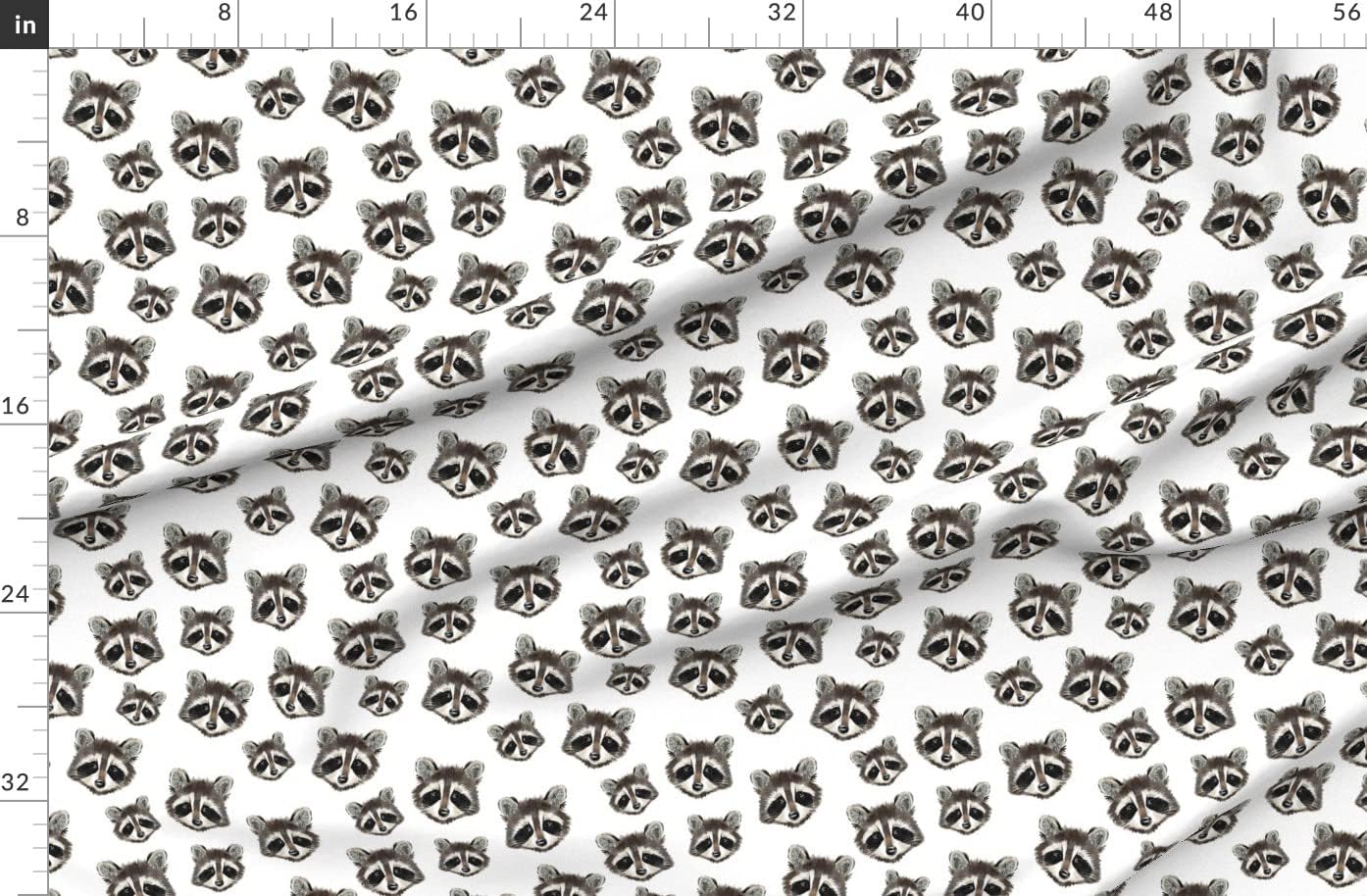 Spoonflower Fabric - Raccoons Scale Raccoon Woodland Forest Animal Neutral Black White Printed on Organic Cotton Sateen Fabric by The Yard - Sewing Quilting Apparel Home Decor