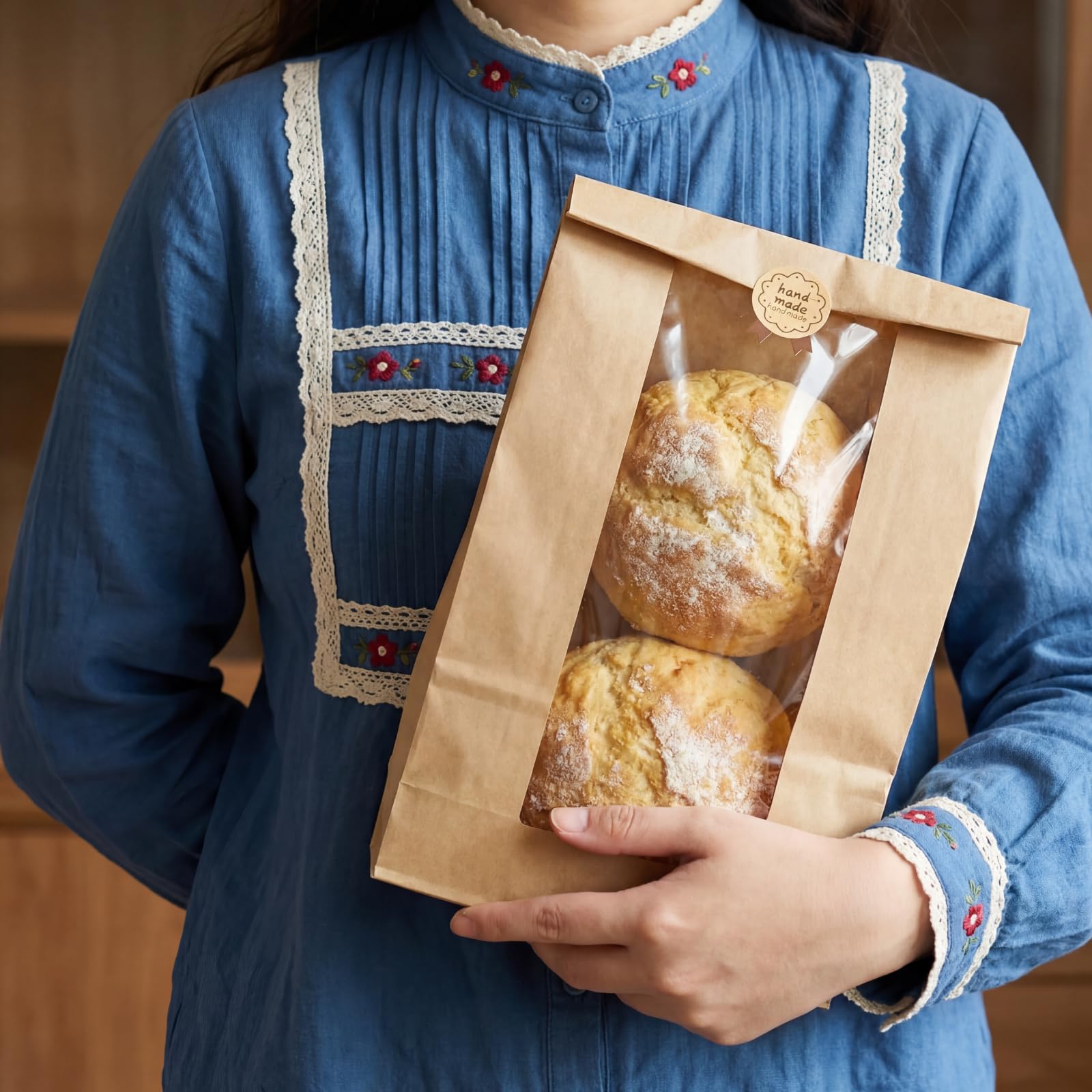 ZENFUN Wiederverwendbare Papier-Brotbeutel mit Aufklebern und transparentem Fenster, Kraft-Lebensmittelverpackung, Aufbewahrung, Bäckereibeutel, Verpackung für selbstgemachtes Brot, Kekse, Donuts