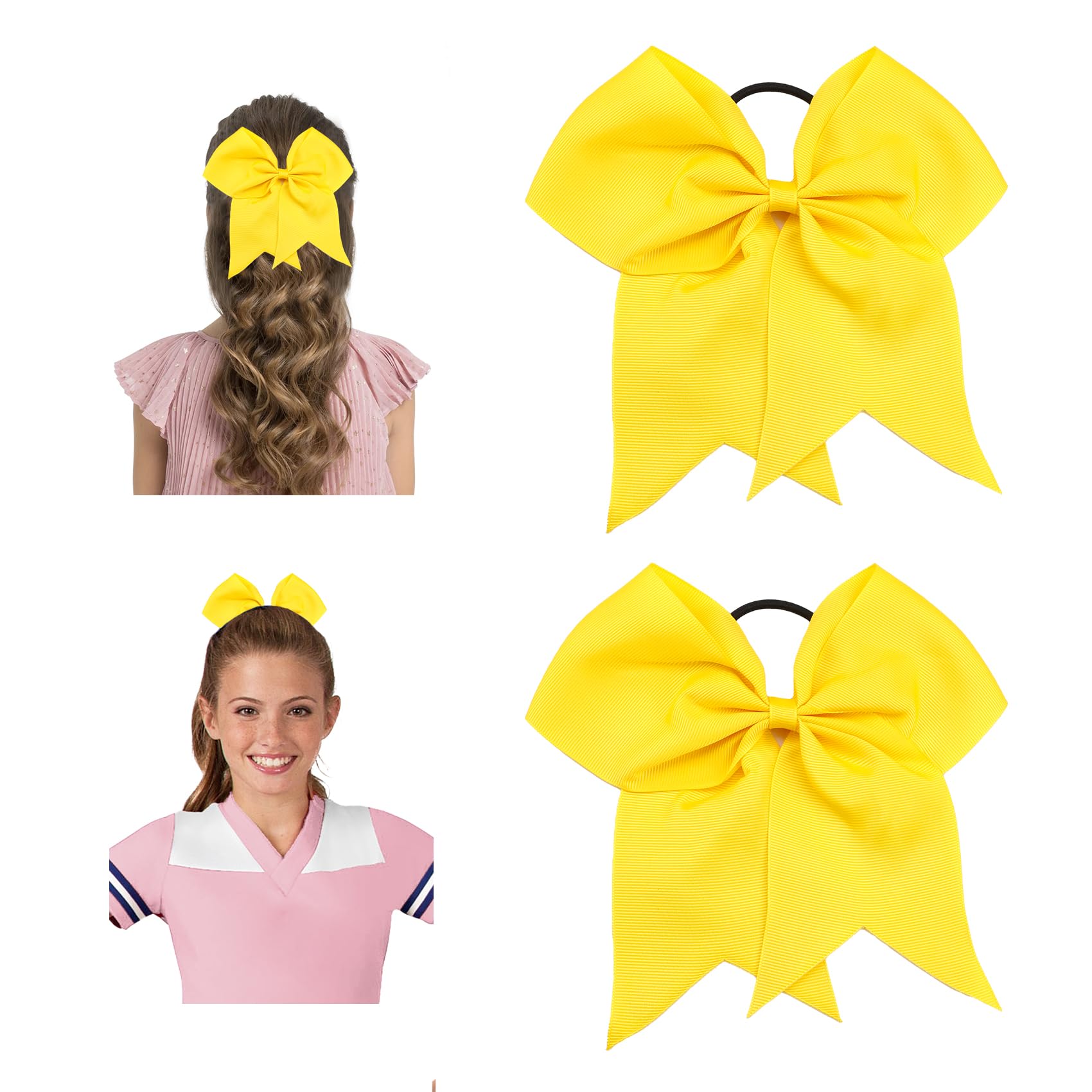 WRNZL Yellow Cheer Bows for Cheerleaders Cheerleading Bows 2 Pcs 8 Inch Large Hair Bow Scrunchies Ribbon Ties School Sports Cheerleader Bows Hair