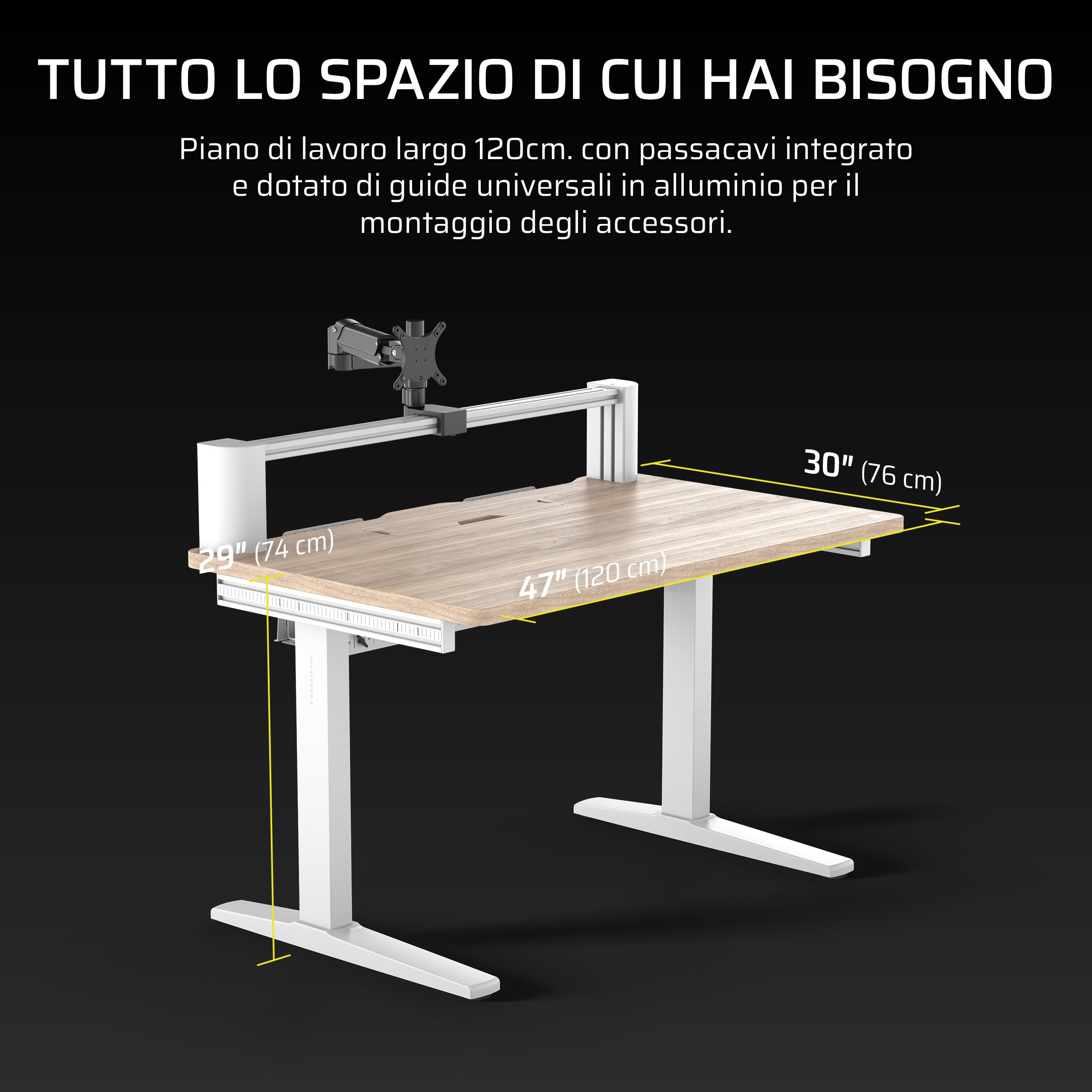 CORSAIR Platform:4 – 120 cm x 76 cm, Altezza Fissa, Scrivania per Computer da Gioco in Piedi, Gestione dei Cavi, Alimentazione USB, Supporto per Monitor Incluso – Mordente di Pino Bianco