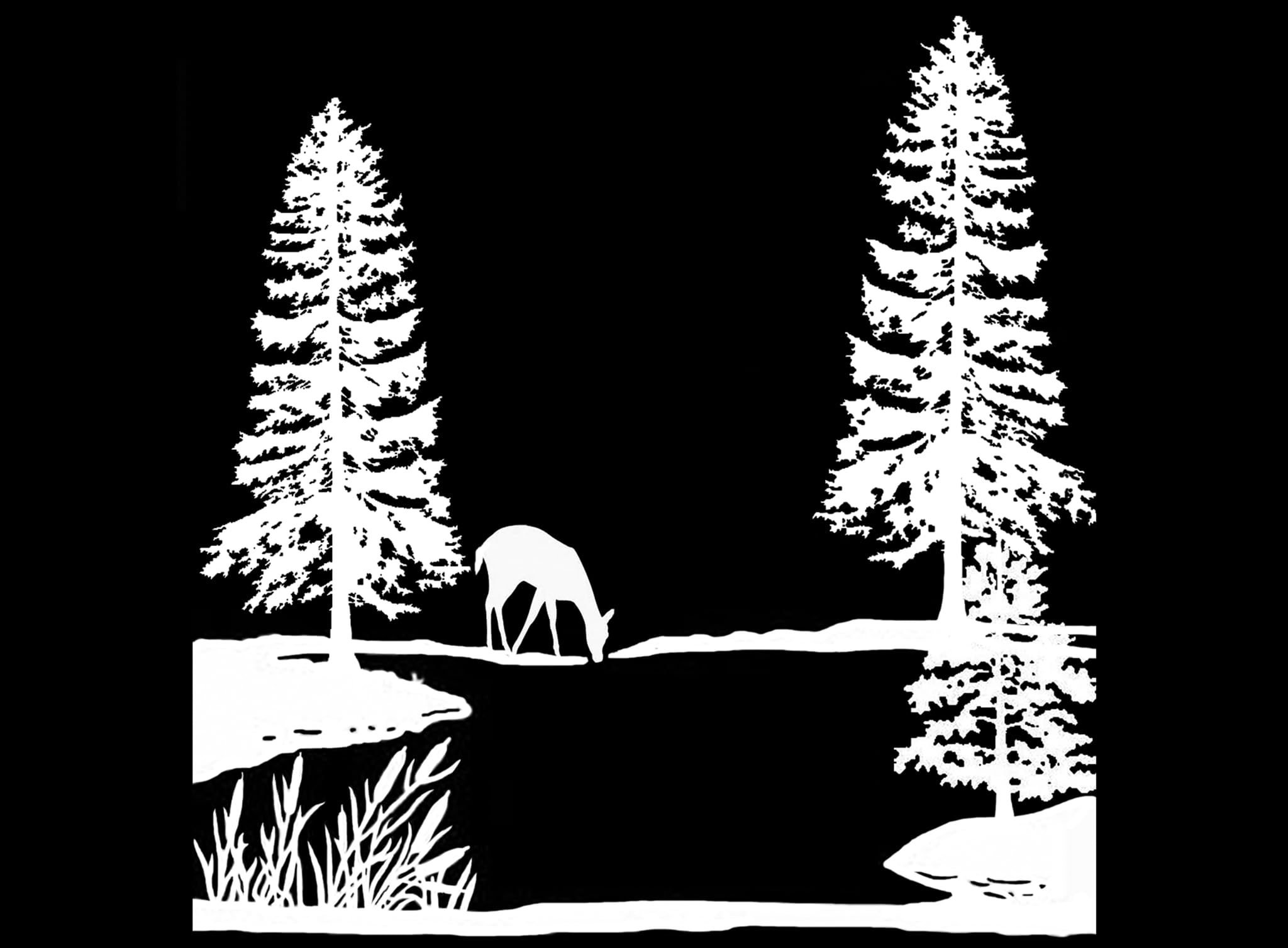 Pine Tree Lake Deer 2 pcs 4 Inch White Fused Glass Decals