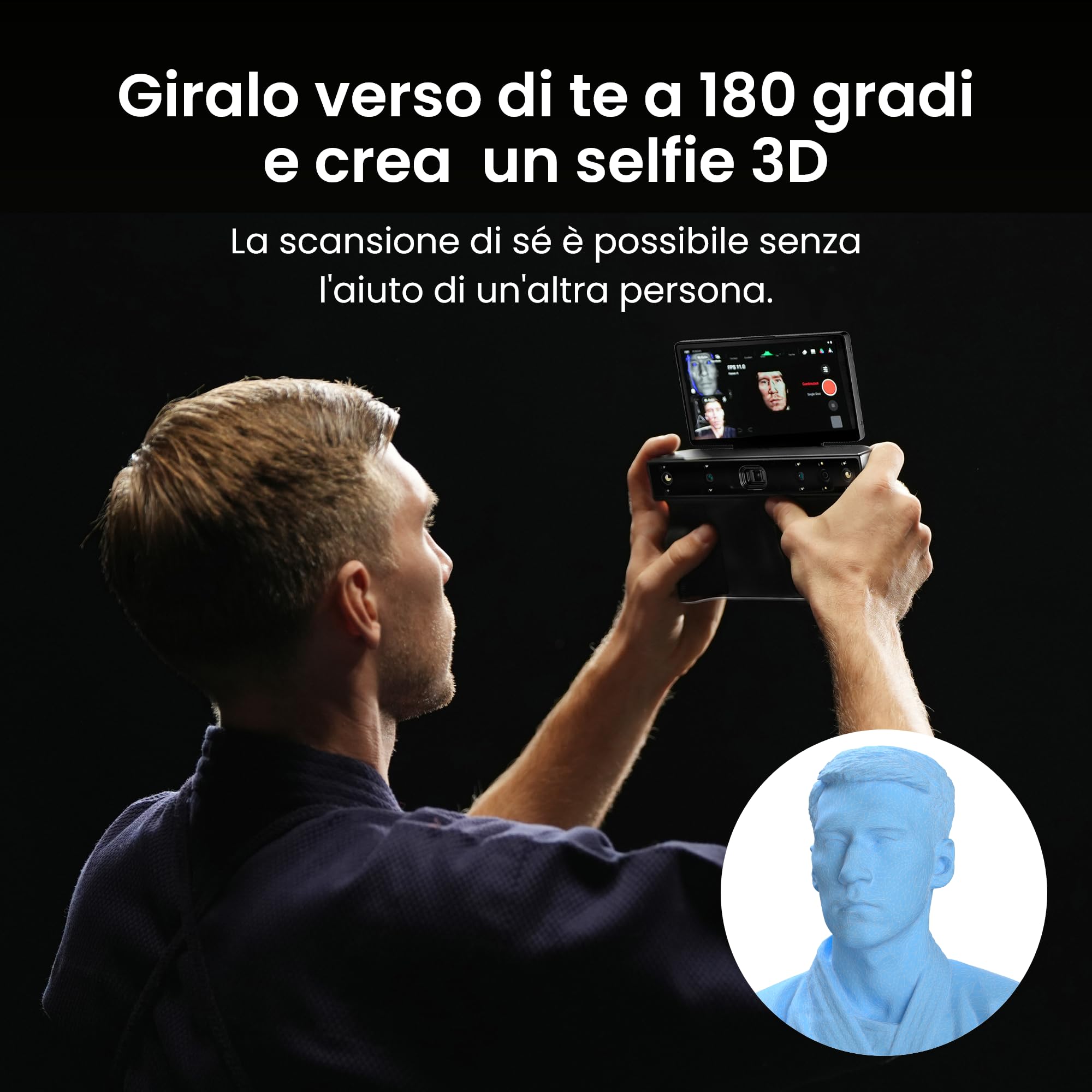 Revopoint MIRACO Pro Scanner 3D Portatile per Stampante 3D con Schermo Ribaltabile 180°, Batteria a Ricarica Rapida da 5000mAh, Precisione Fino a 0,02 mm, Adatto per Oggetti da Piccoli a Grandi, 32GB