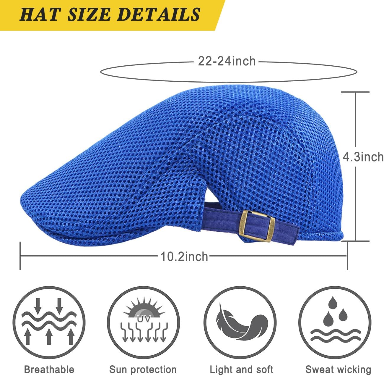 Men's Mesh Cap Breathable Summer Newsboy Hat Adjustable Beret Ivy Cap Irish Cabbie Driving Hunting Hats - Image 4