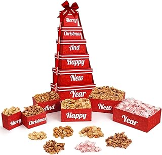 Christmas Gift Baskets - 6 Tier Indulgence Nuts Gift Basket Tower with Filled With Snacks & Nuts - Gourmet Food christmas Gift for Men & Women.