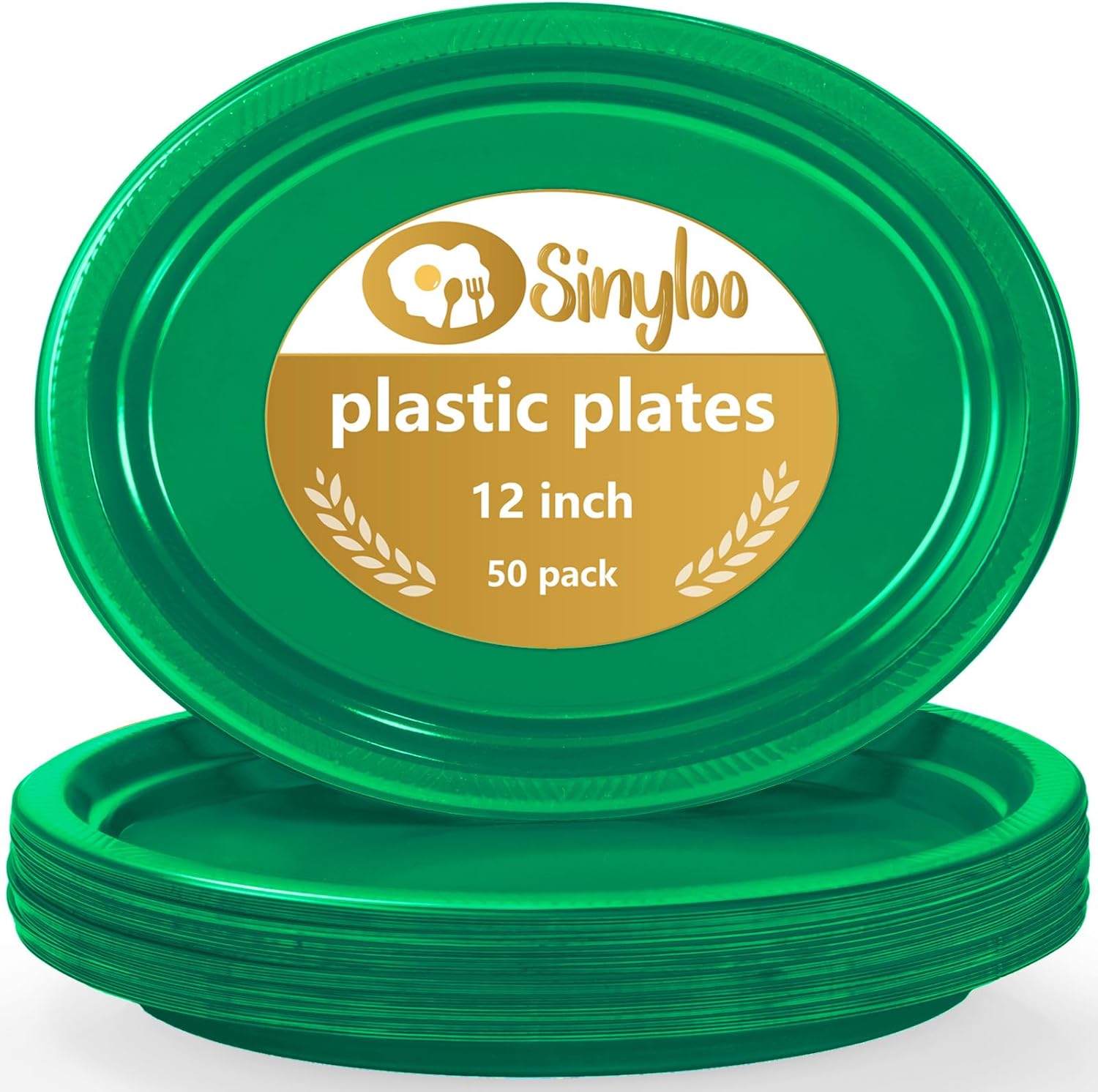 SINYLOO 50 Count Green Plastic Plates Disposable 12" x 10