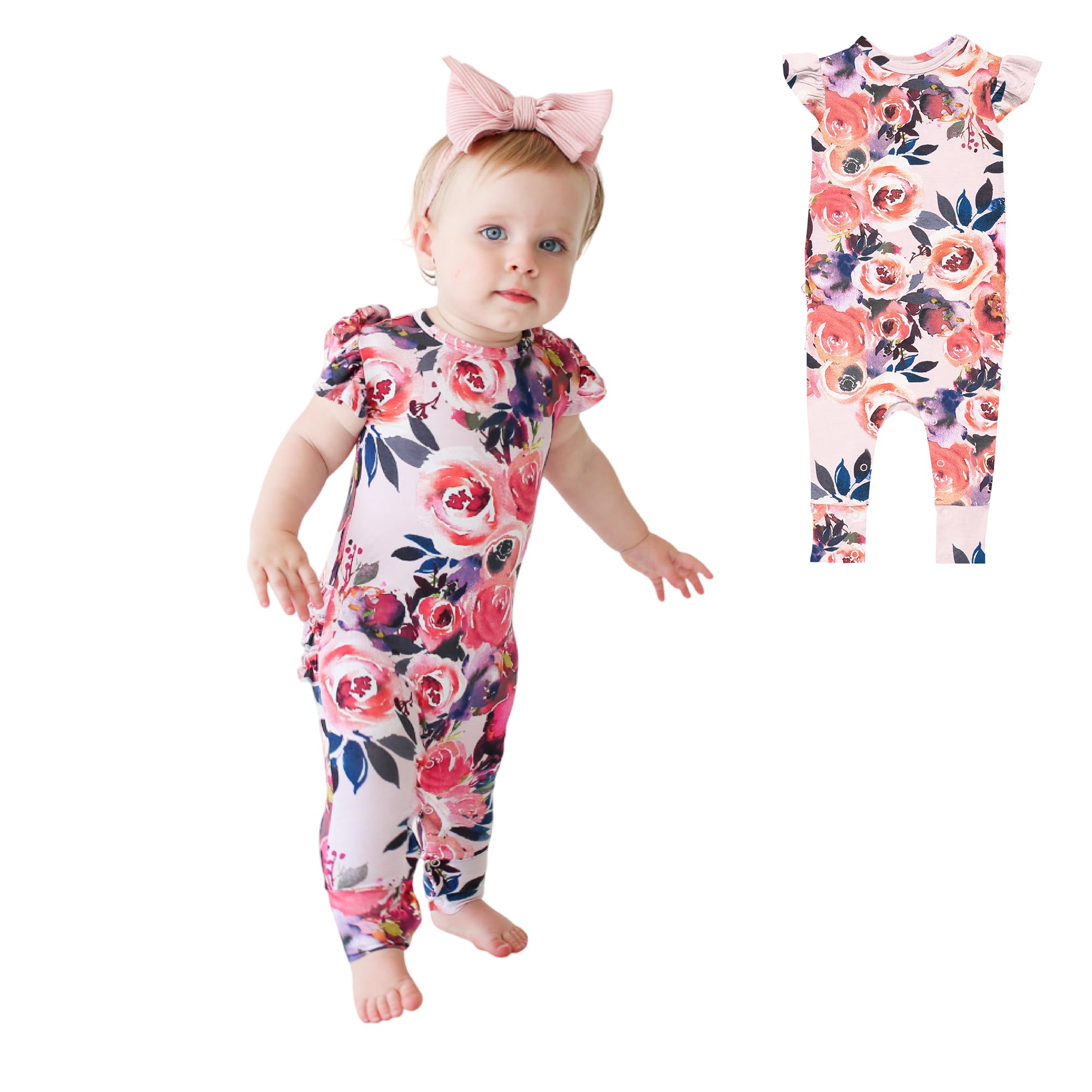 Posh Peanut Baby Girl Pajamas – Ruffled Cap Sleeve Romper PJs – Soft Viscose from Bamboo One-Piece for Babies & Toddlers