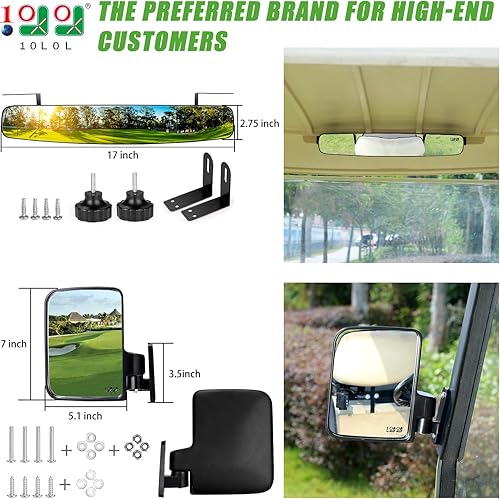 Miniatura 2 de 10L0L Espejo lateral y retrovisor plegable de carrito de golf, juego de espejos panorámicos extra anchos de 16.5 pulgadas para carro de golf EZGO