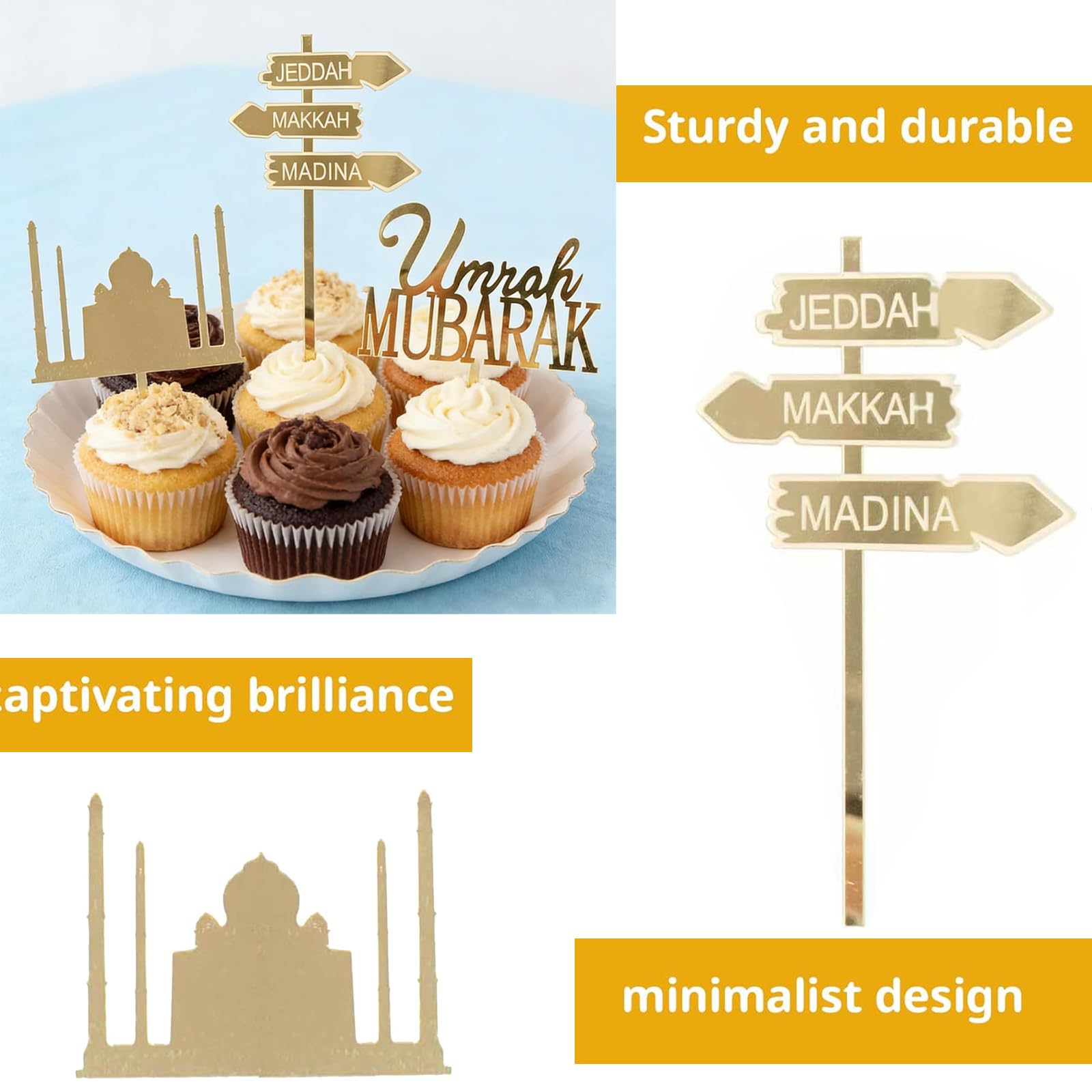 Umrah Mubarak Cake Topper, 3PCS Set including Letters - Image 3