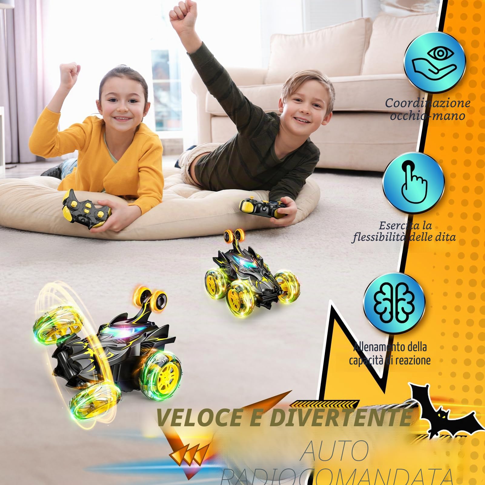 Braxel Auto telecomandata RC 2.4 Ghz 360° Flip LED lampeggiante Monstertruck - Giocattoli da 3 a 9 anni - Regalo di compleanno