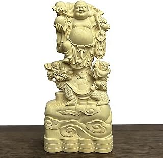 木彫り七福神・布袋様 (高さ14cm×巾6cm)【龍亀 開運招福】◆商売繁盛・無病息災・福徳・福運・厄除け 木彫りの仏像