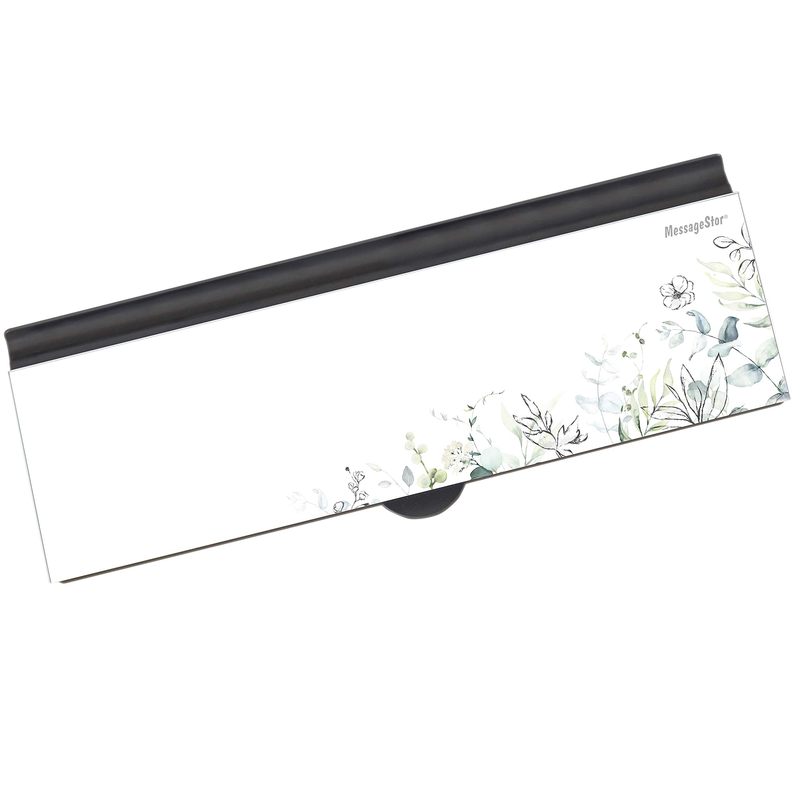 MessageStor - Tastiera scrivibile e conserva, superficie in vetro cancellabile a secco, 45,7 x 16,5 cm, lavagna angolata, con scomparto per accessori e caricatore integrato per smartphone, design