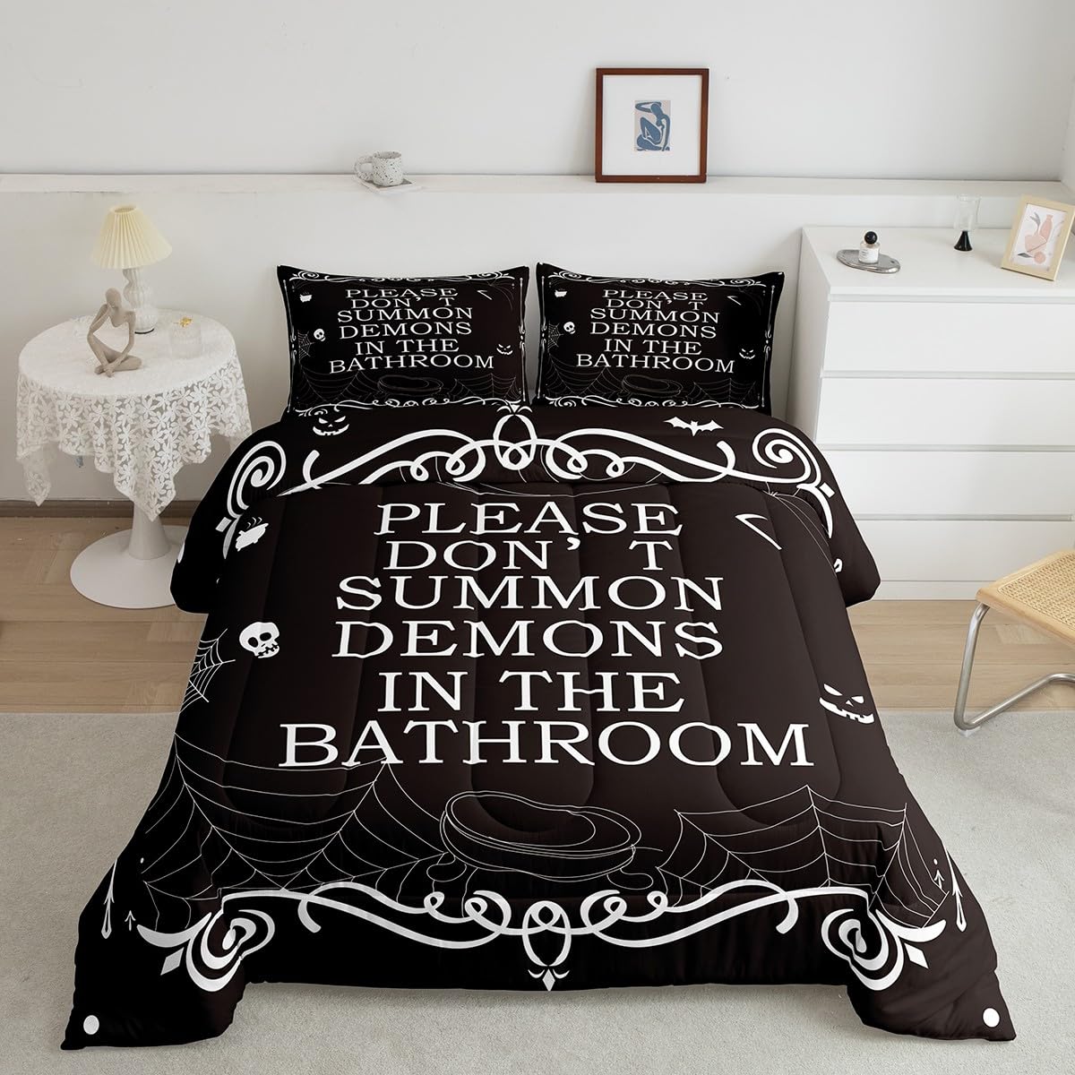 Feelyou Halloween Bedding Set Full Size Boys Girls Spider Web Comforter Set for Kids Ultra Soft Sugar Skull Comforter Halloween Black Duvet Set Room Decor Quilt Set