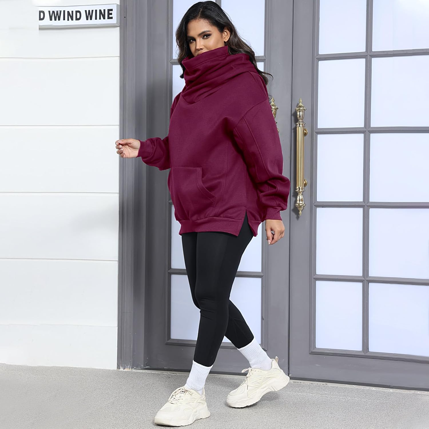 Womens Fleece Hoodie with Scarf Cotton Oversized Pullover Casual Hooded Sweatshirts Sweater Fall Winter Clothes - Image 2