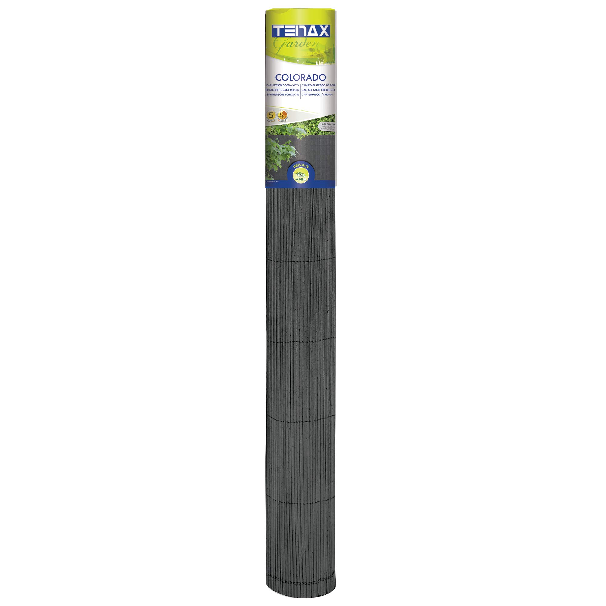 TENAX Colorado 1,00 x 5 m Gris, Canisse Synthétique en PVC avec Cannes Entières de 7 mm, Brise-Vue pour Jardins, Balcons et Clôtures