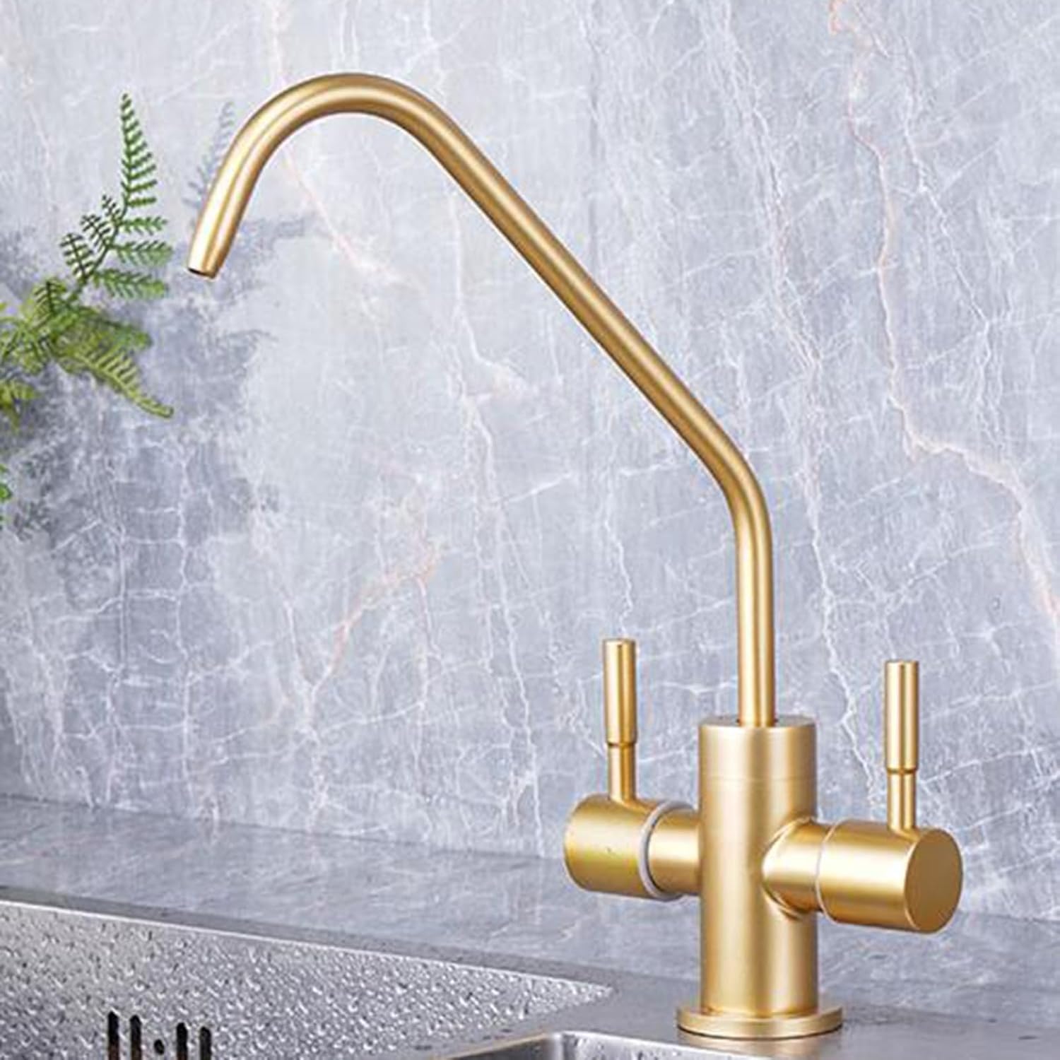 Brushed Gold Water Filter Faucet - Dual Outlet Single Cooling Stainless Steel Water Purifier for Clean Drinking Water - Stylish Kitchen Accessories