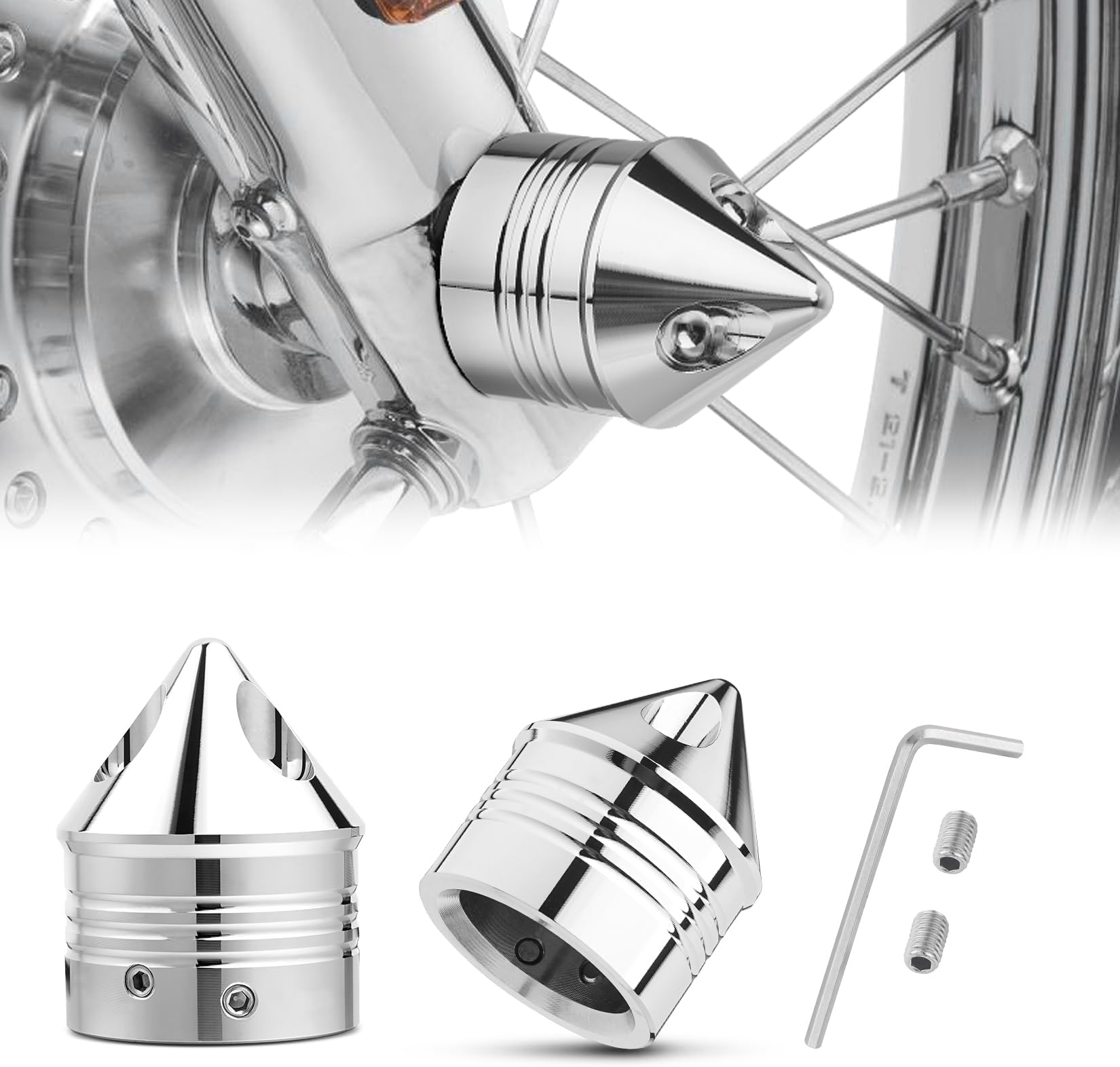 PBYMT Chrome Front Axle Nut Cover Cap CNC Aluminum Compatible for Harley Davidson Softail Touring Road King Street Glide Electra Glide Iron 883 Fat Boy 2002-2024