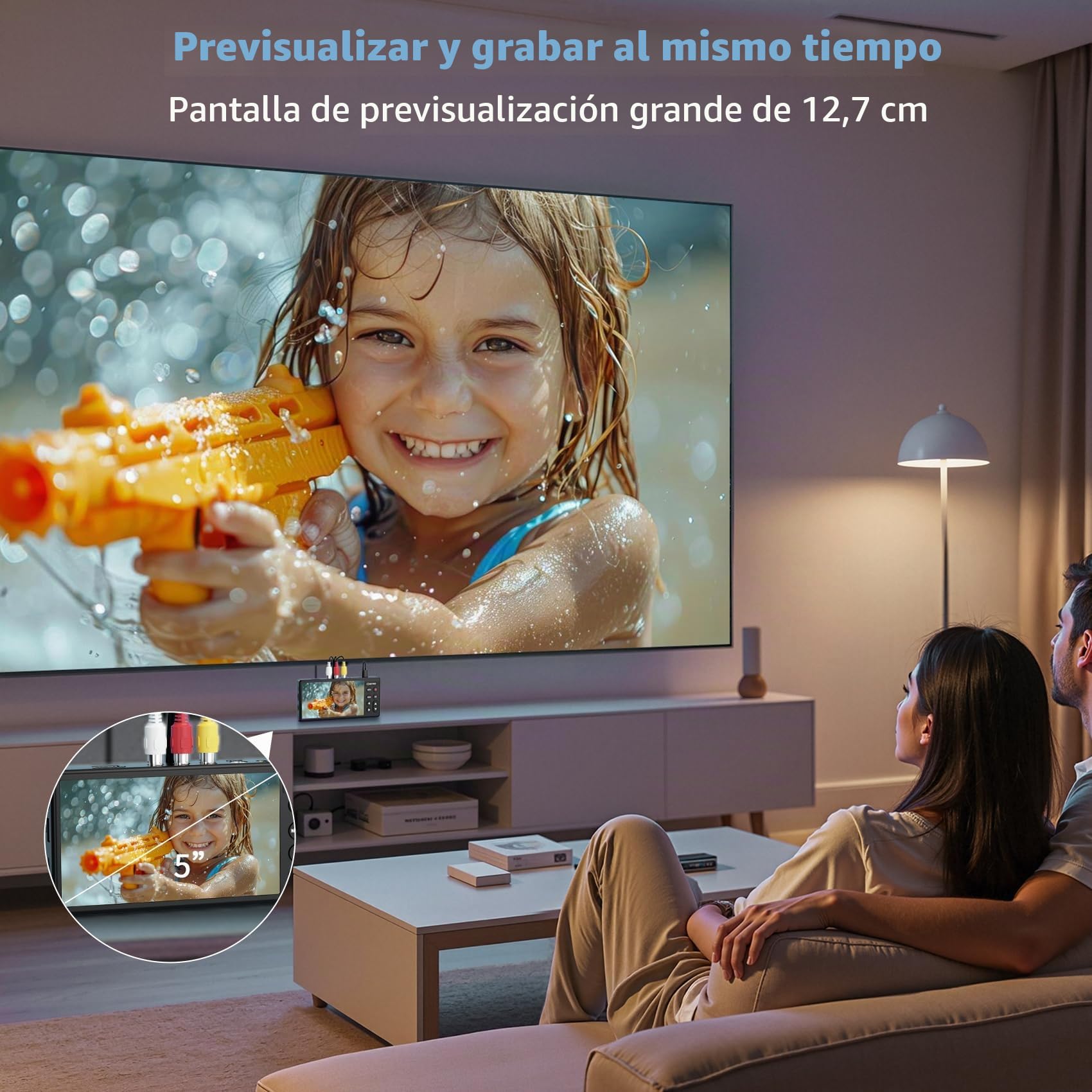 Convertidor VHS a Digital 3.0, video HD de 5 pulgadas a grabadora digital, convierte video y audio de VCR analógico, DVR, DVD, Hi8, Mini DV, cintas de casete de videocámara (se necesitan