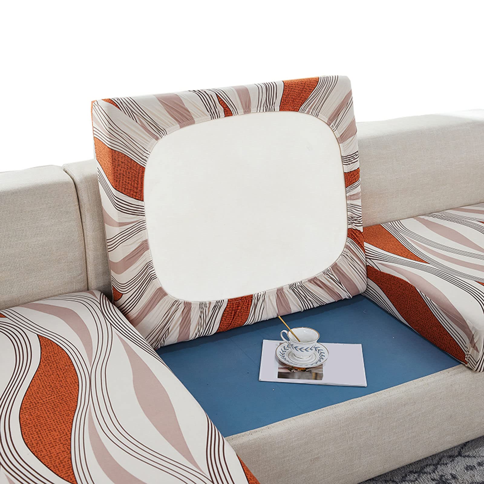 CEKTOYSPrinted Stretch Cushion Cover, for 1 2 3 4 Seater L-Shaped Sofa Chaise Longue Cushion Slipcover Sofa Cover for Individual Cushion Furniture Protector with Elastic Bottom-K-3 Seater(1pcs)