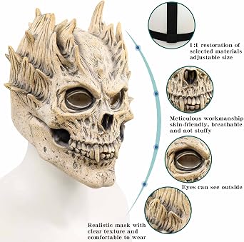Full Head Skull Mask, Skeleton Mask forMen & Women - Deluxe Latex Helmet Cosplay Party Props