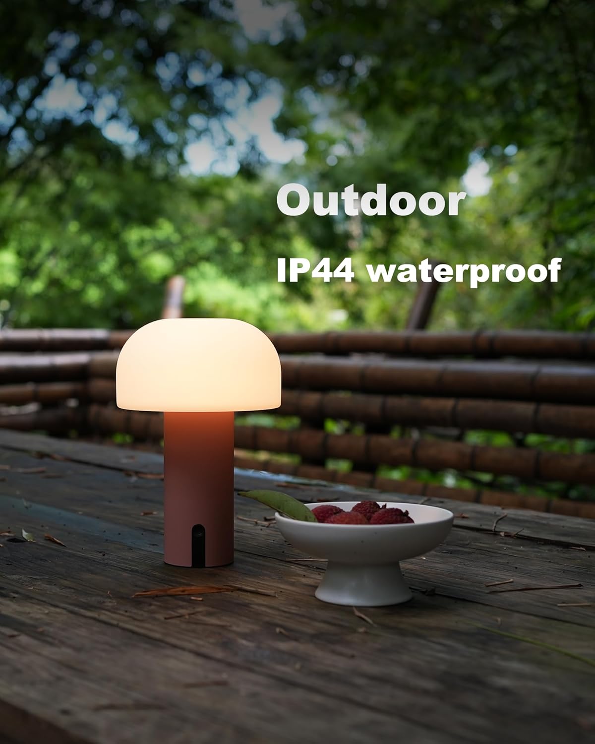 Outdoor Mushroom Table Lamp Rechargeable, Cordless Lamps for Patio Waterproof, Portable Battery Operated Lamp with USB Charging, Touch Dimming Night Light for Home/Porch/Restaurant (Pink)