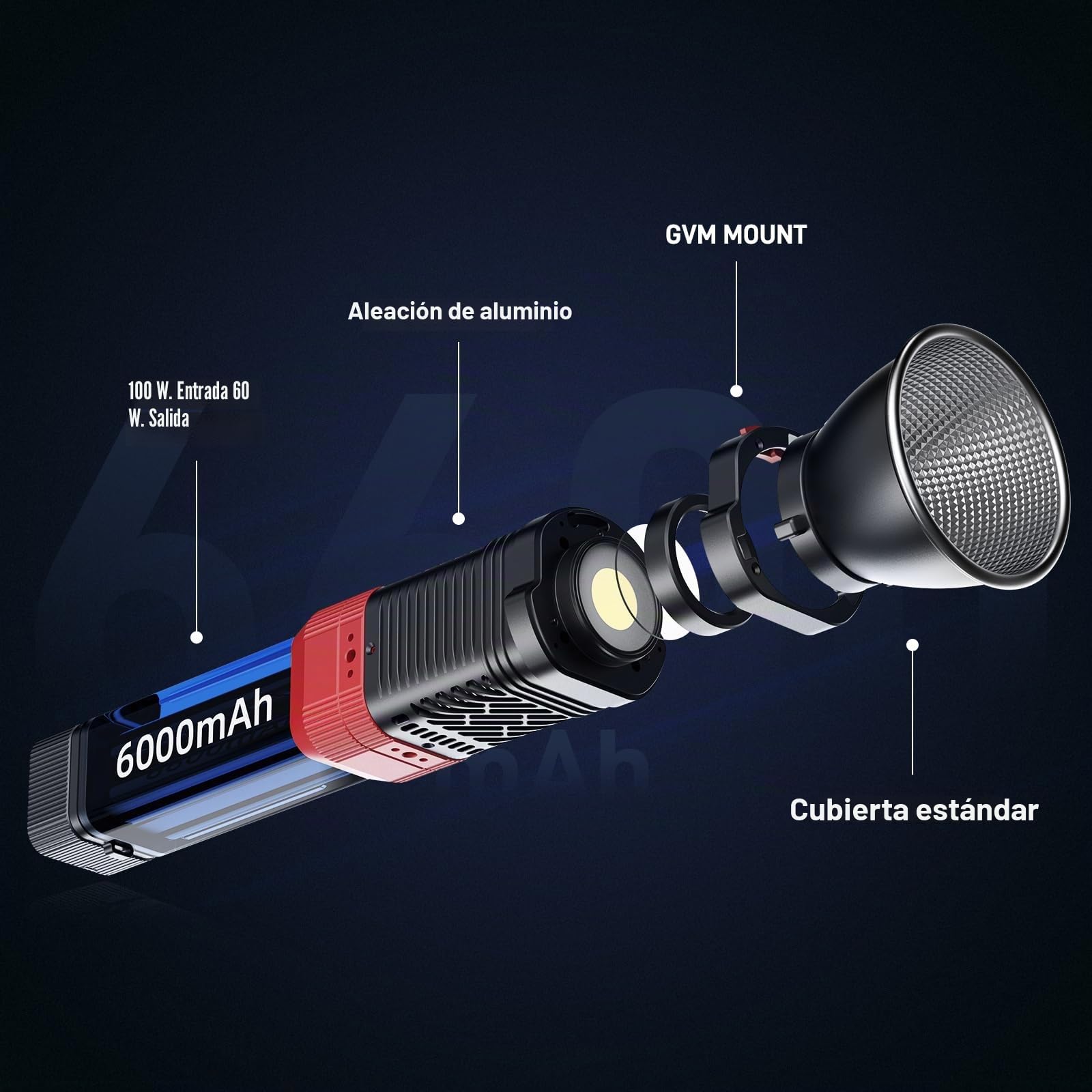 GVM PD60C RGB - Luz de video RGB de 60 W, iluminación de fotografía COB, luz de estudio portátil para fotógrafos, foco de mano resistente al agua IP65 con control Bluetooth, 2700-6800K, 34200lux/0,5 m