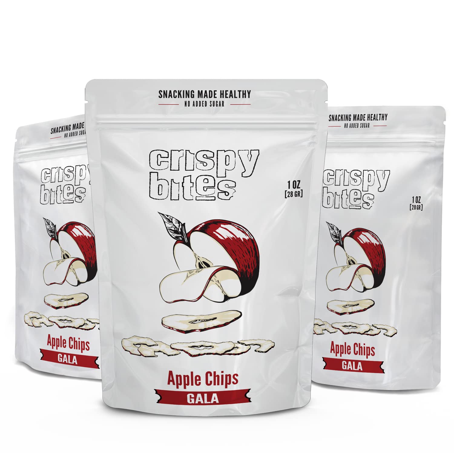 Crispy Bites Dried Apples, Gluten Free, No Preservatives, Vegan, Crunchy, Healthy on-the-go snack for kids & adults, 1oz/ea bag/pack of 5 Product Image 1