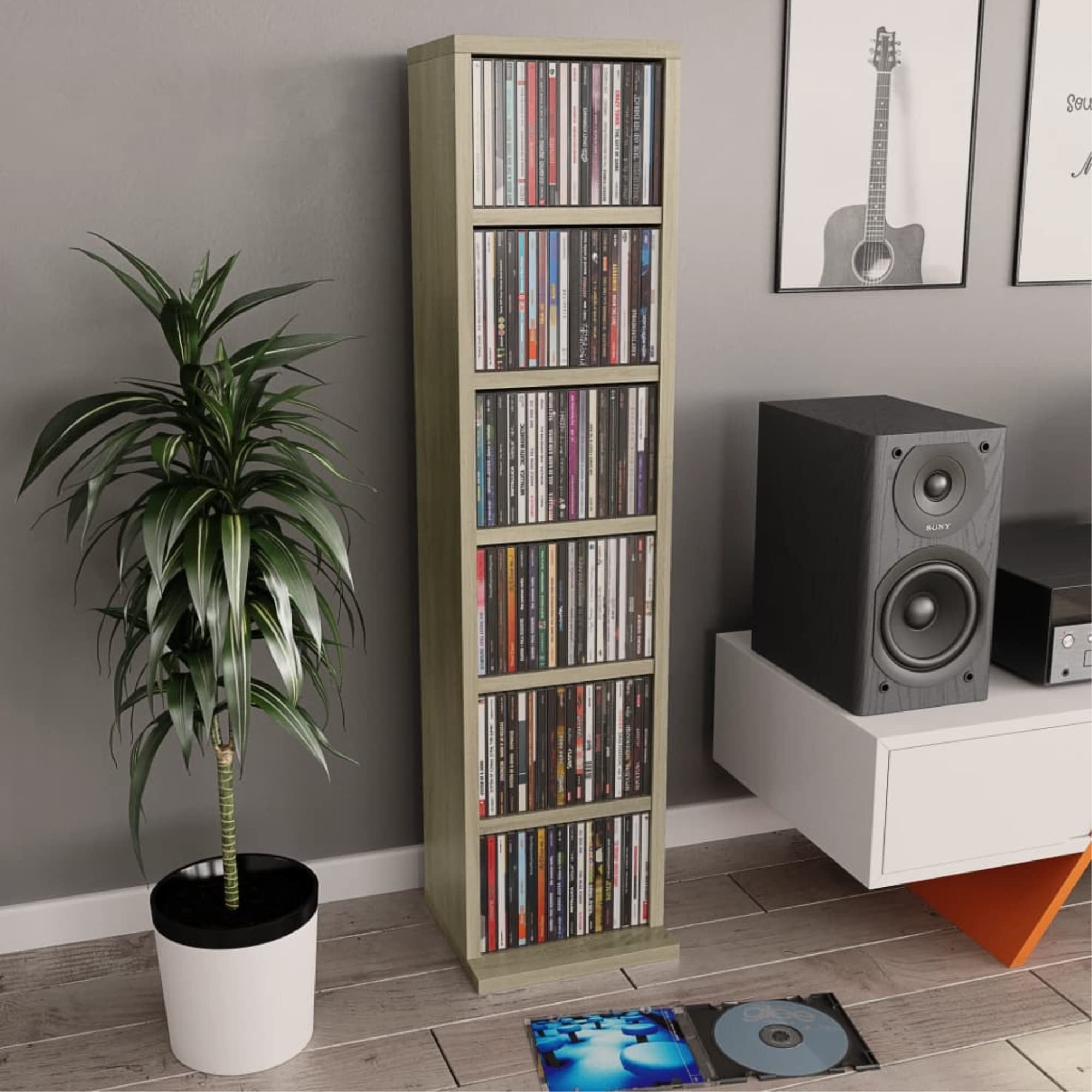 vidaXL Engineered Wood CD Cabinet - Brown Sonoma Oak Finish - Versatile ...
