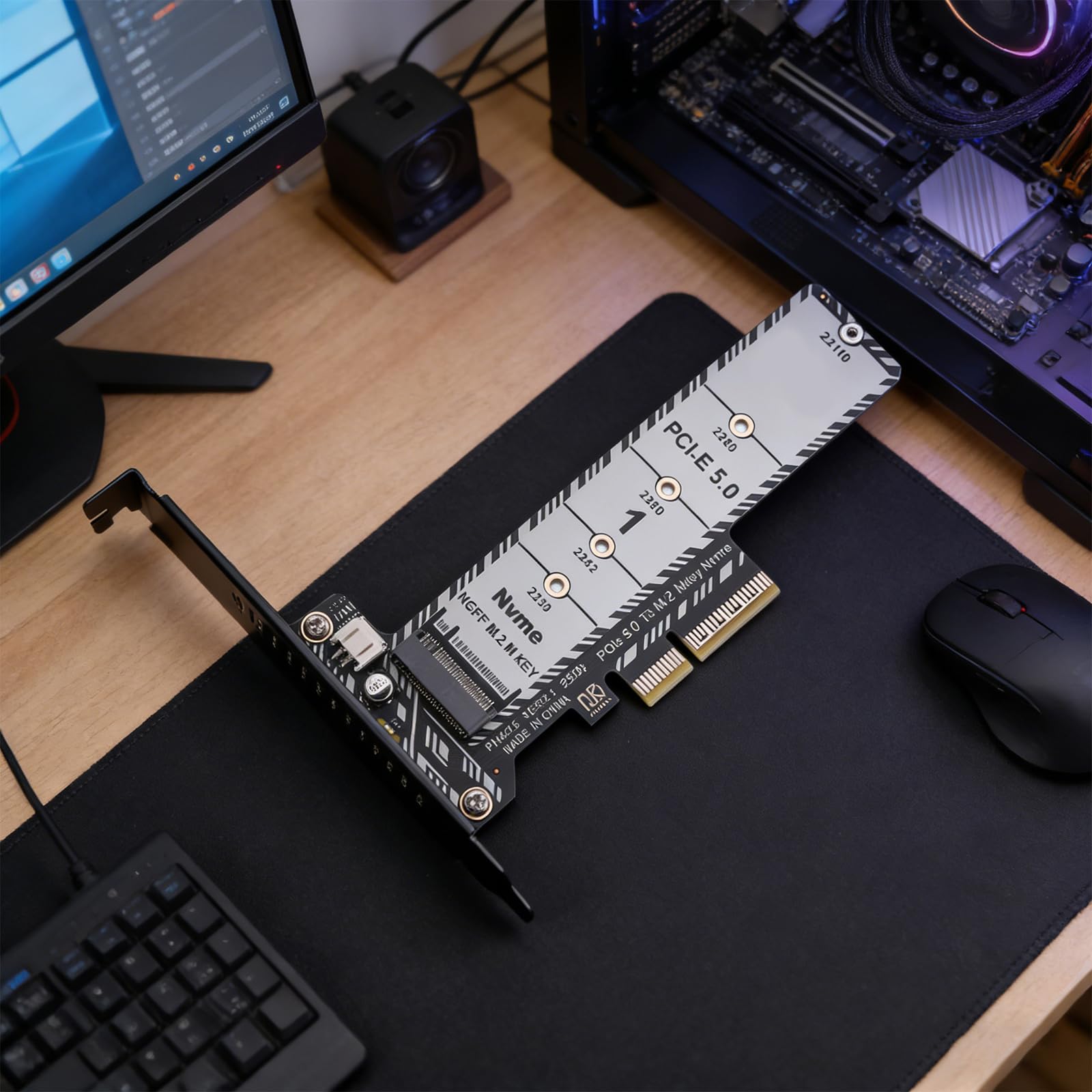 Karta adaptera PCIe 5.0 na M.2 NVMe, niskoprofilowa, pełna wysokość, kompatybilna z SSD 2230-22110, do Windows/Linux/Mac